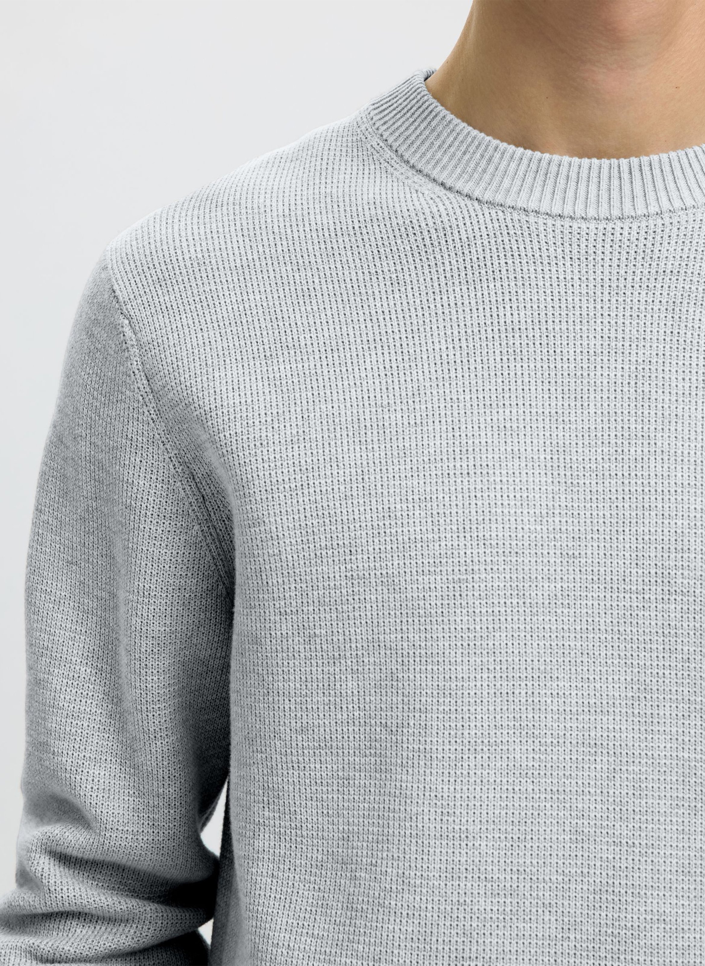 Pull col rond en coton bio  | Gris SELECTED Homme