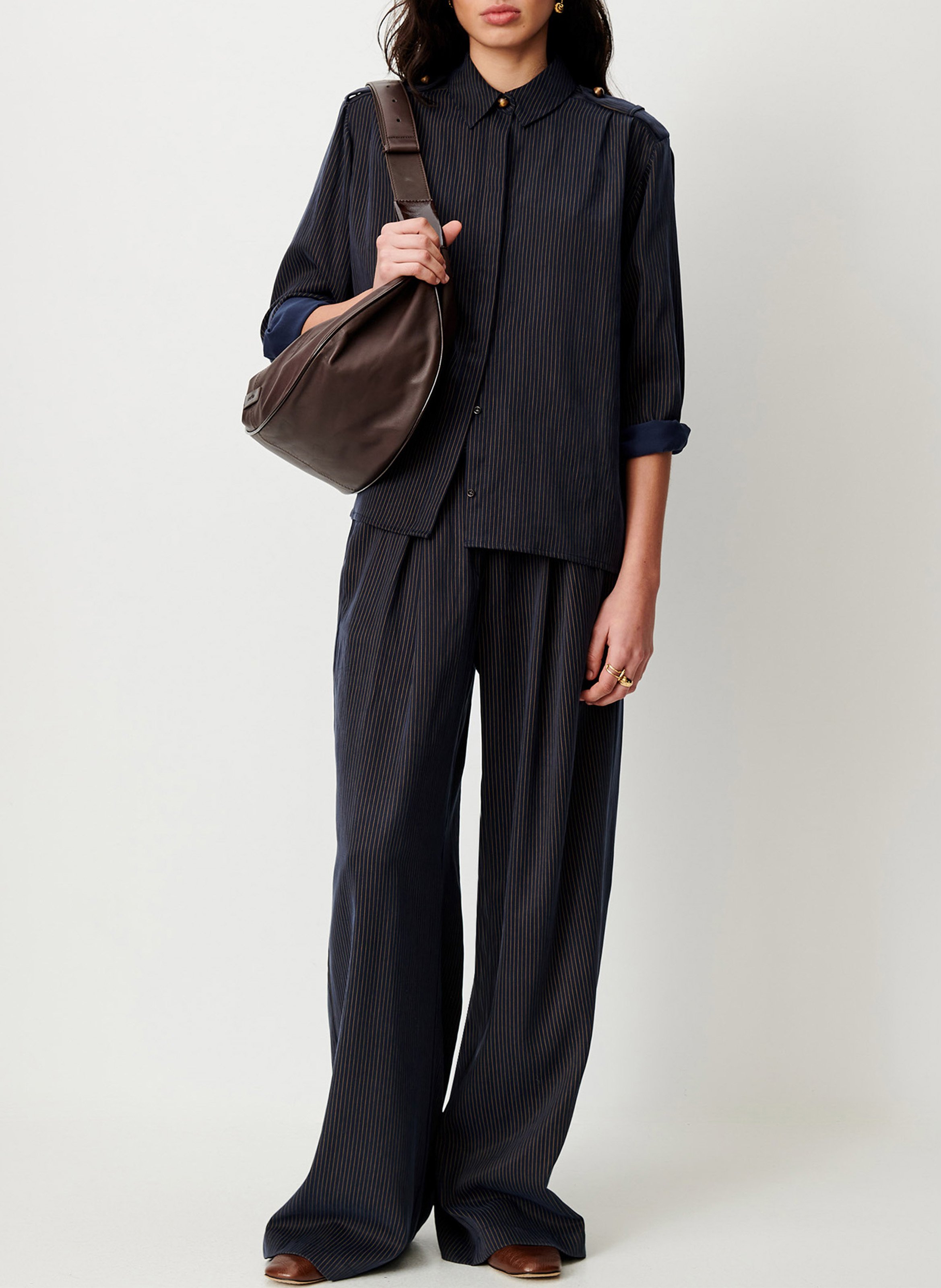 Oversized button-up shirt with stripes SESSUN Blue