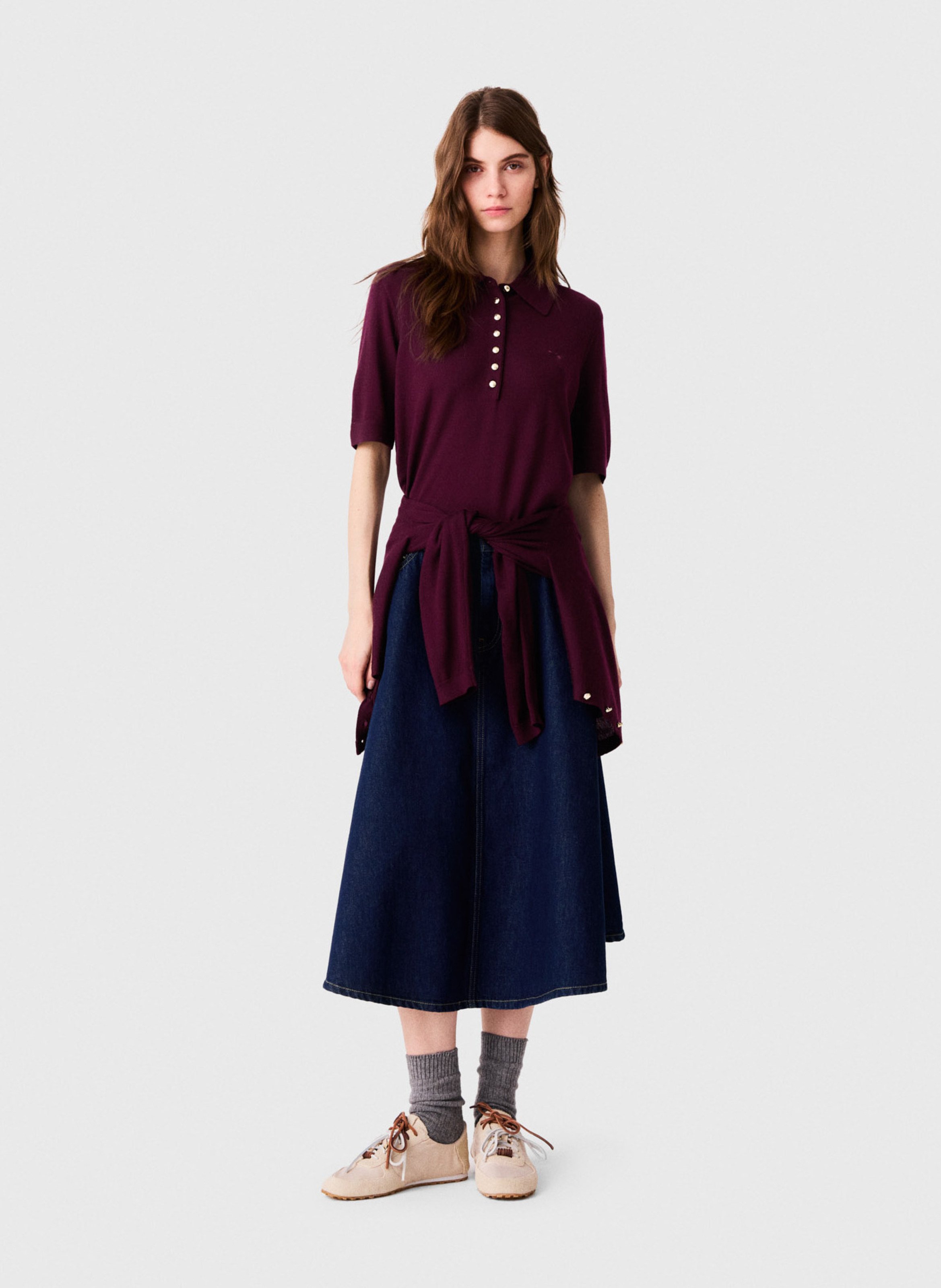 Solid wool straight fit polo MAJE Purple