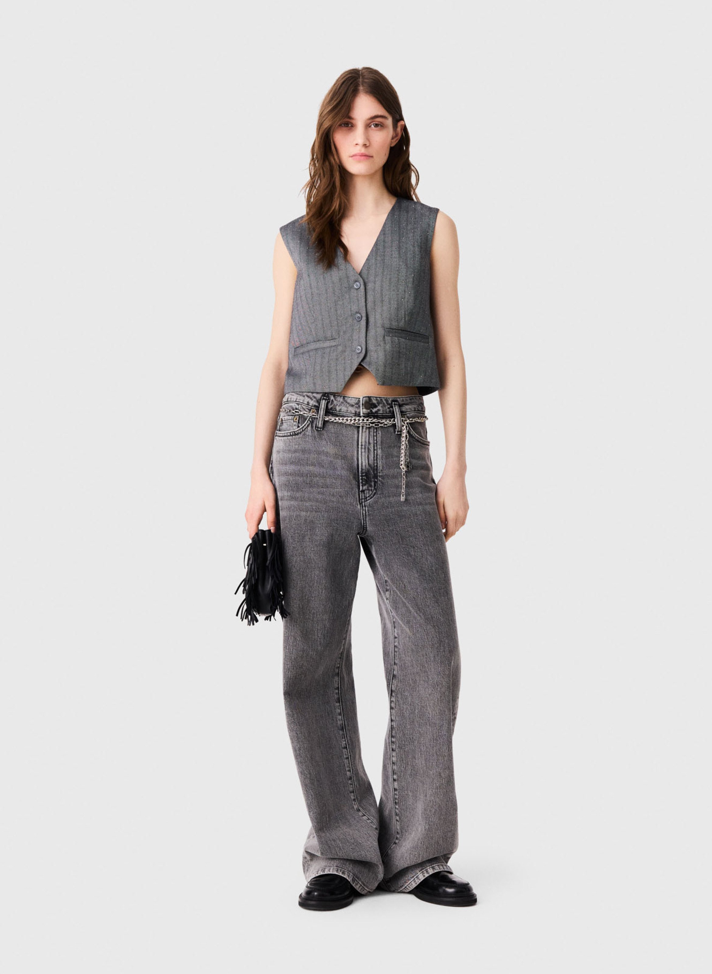 Gilet tailleur col V rayé MAJE Gris