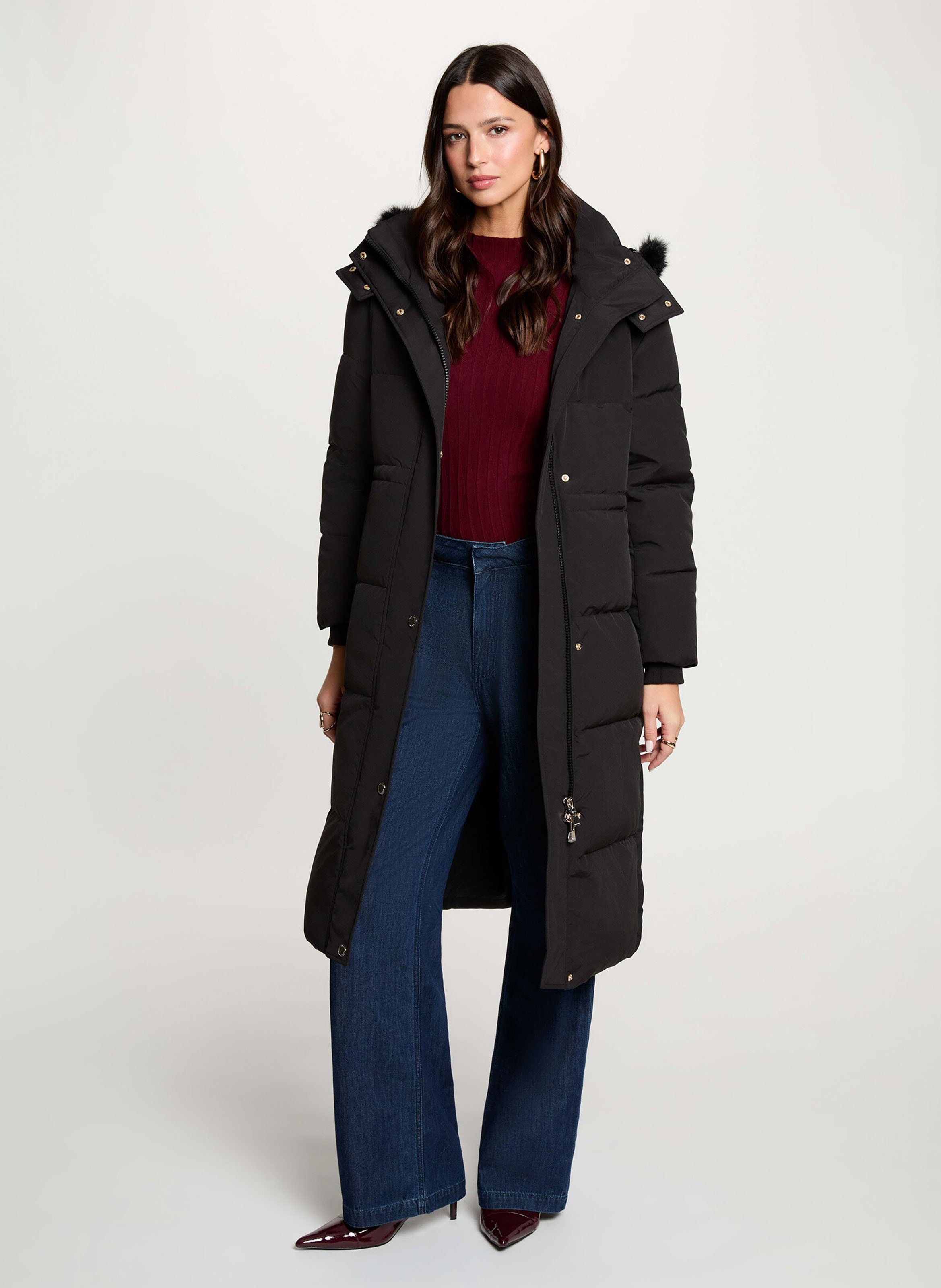 Langer taillierter Parka mit Kapuze MORGAN Schwarz