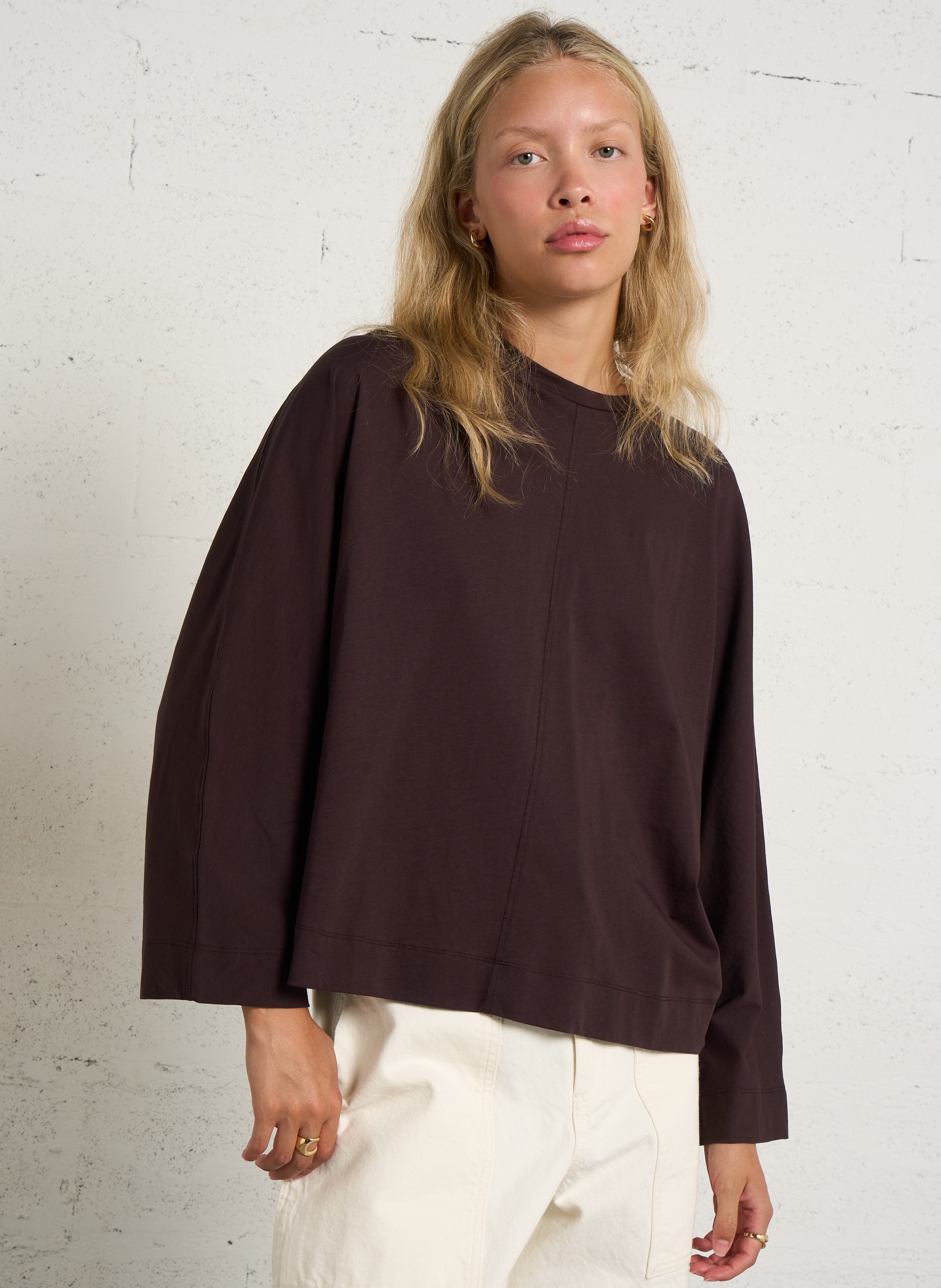 Tee-shirt droit oversize uni SOEUR Marron