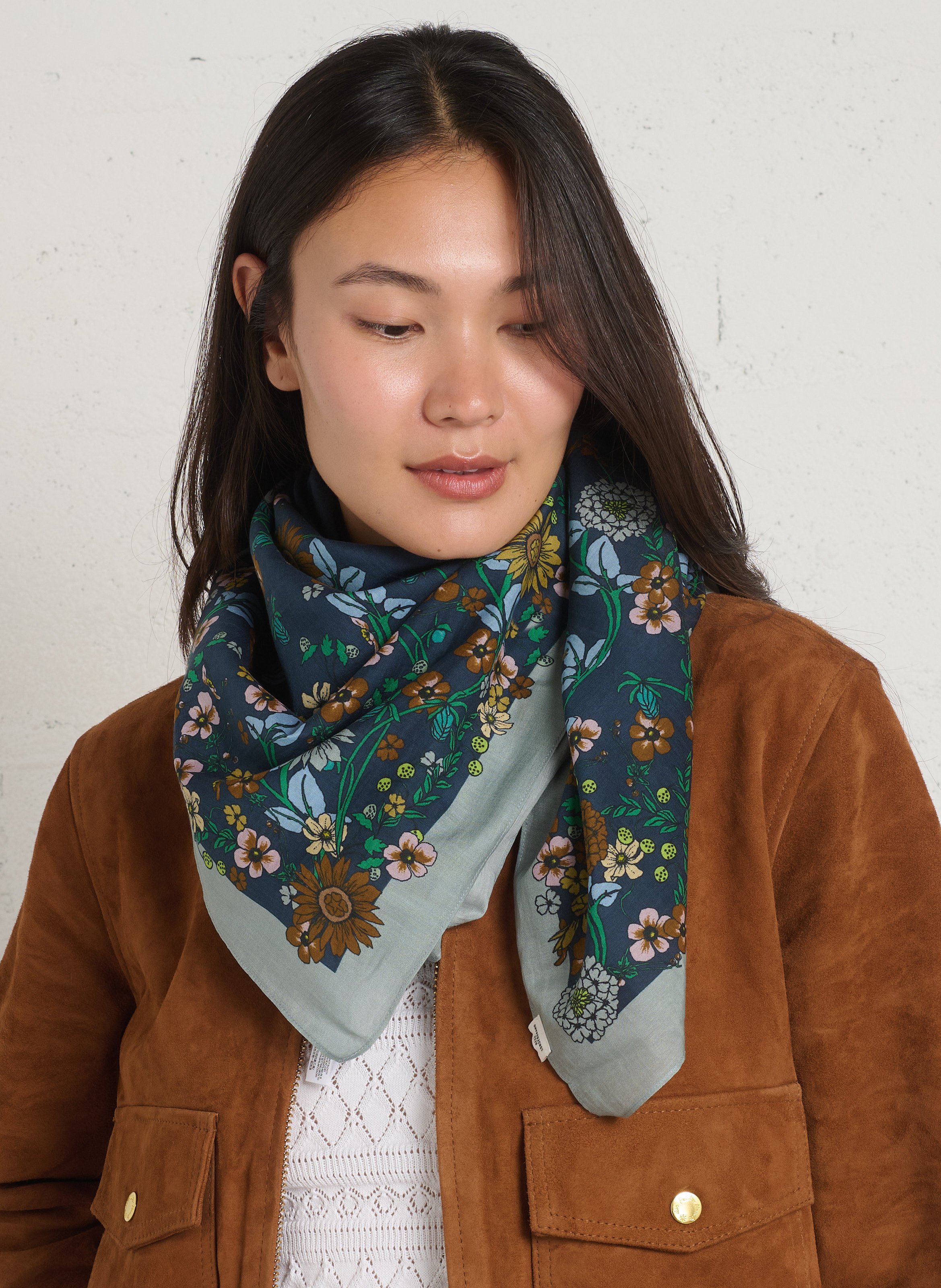 Foulard imprimé en coton et soie BECKSONDERGAARD Bleu