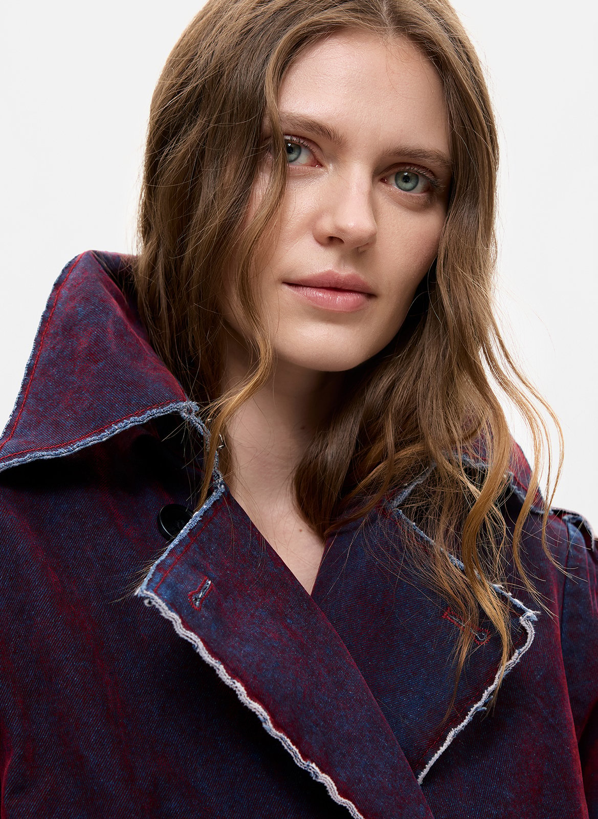 Long tailored collar denim cotton trench coat DESIGUAL Red
