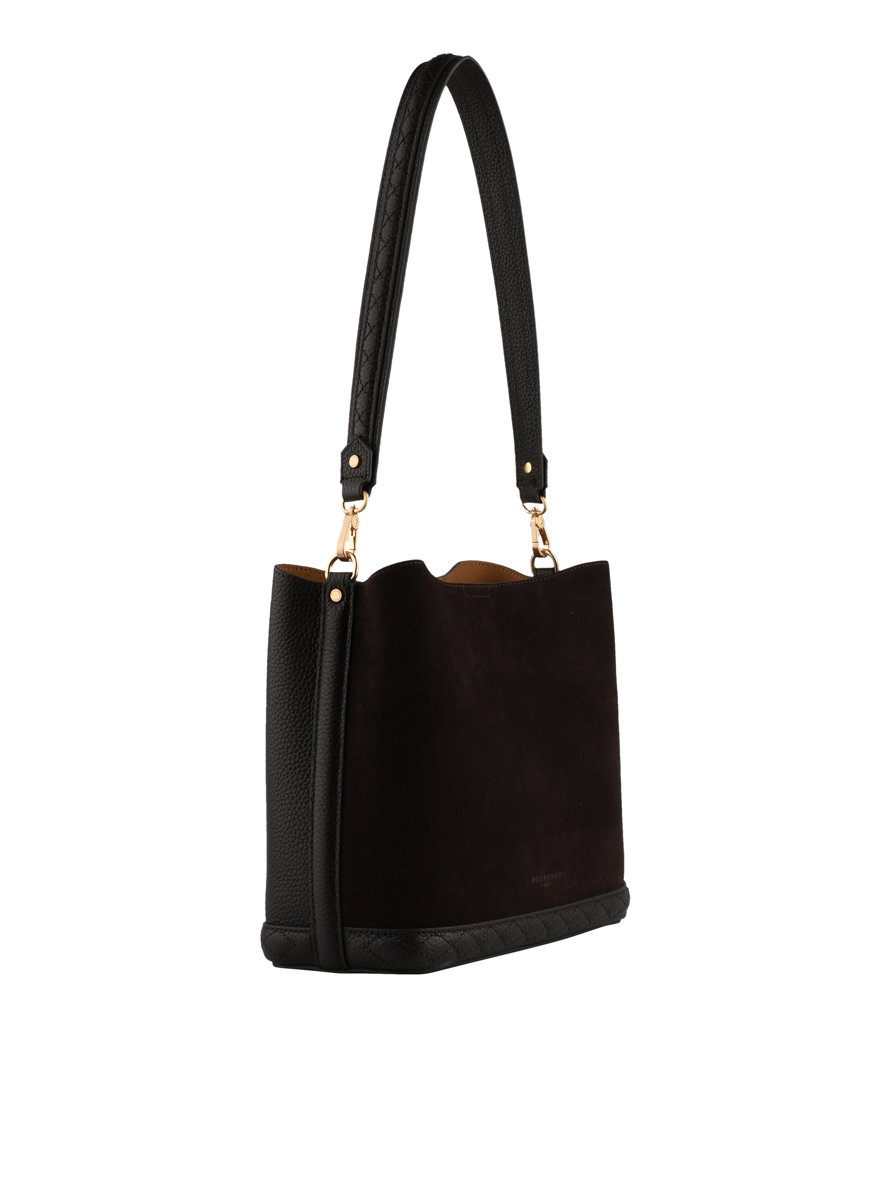Sac porté épaule en cuir de vachette façon daim POURCHET Marron