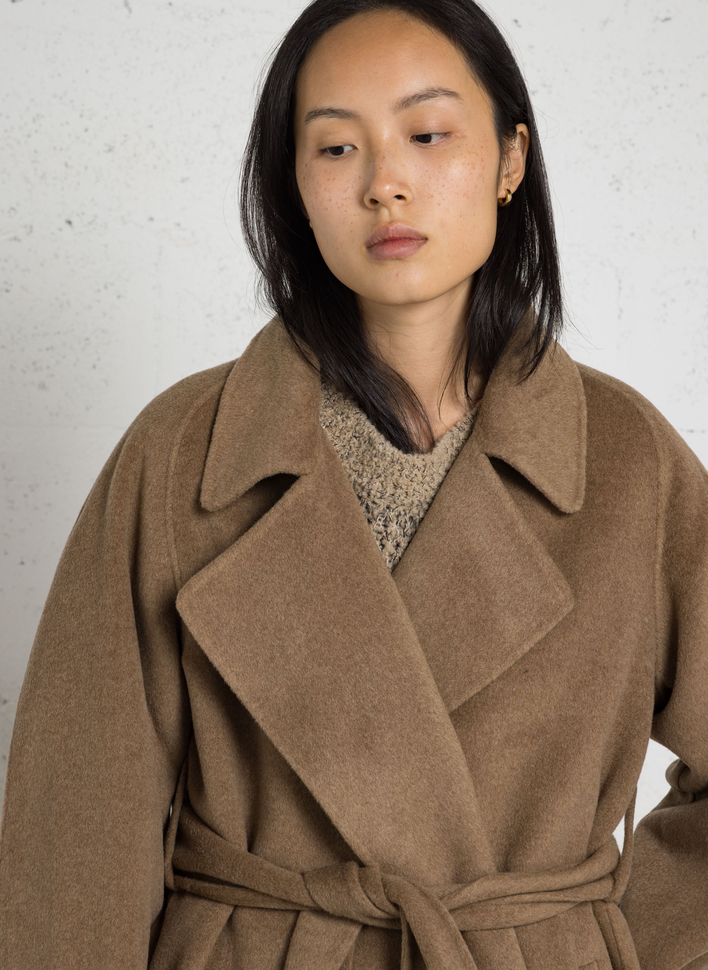 Wool-blend long belted coat SOEUR Brown