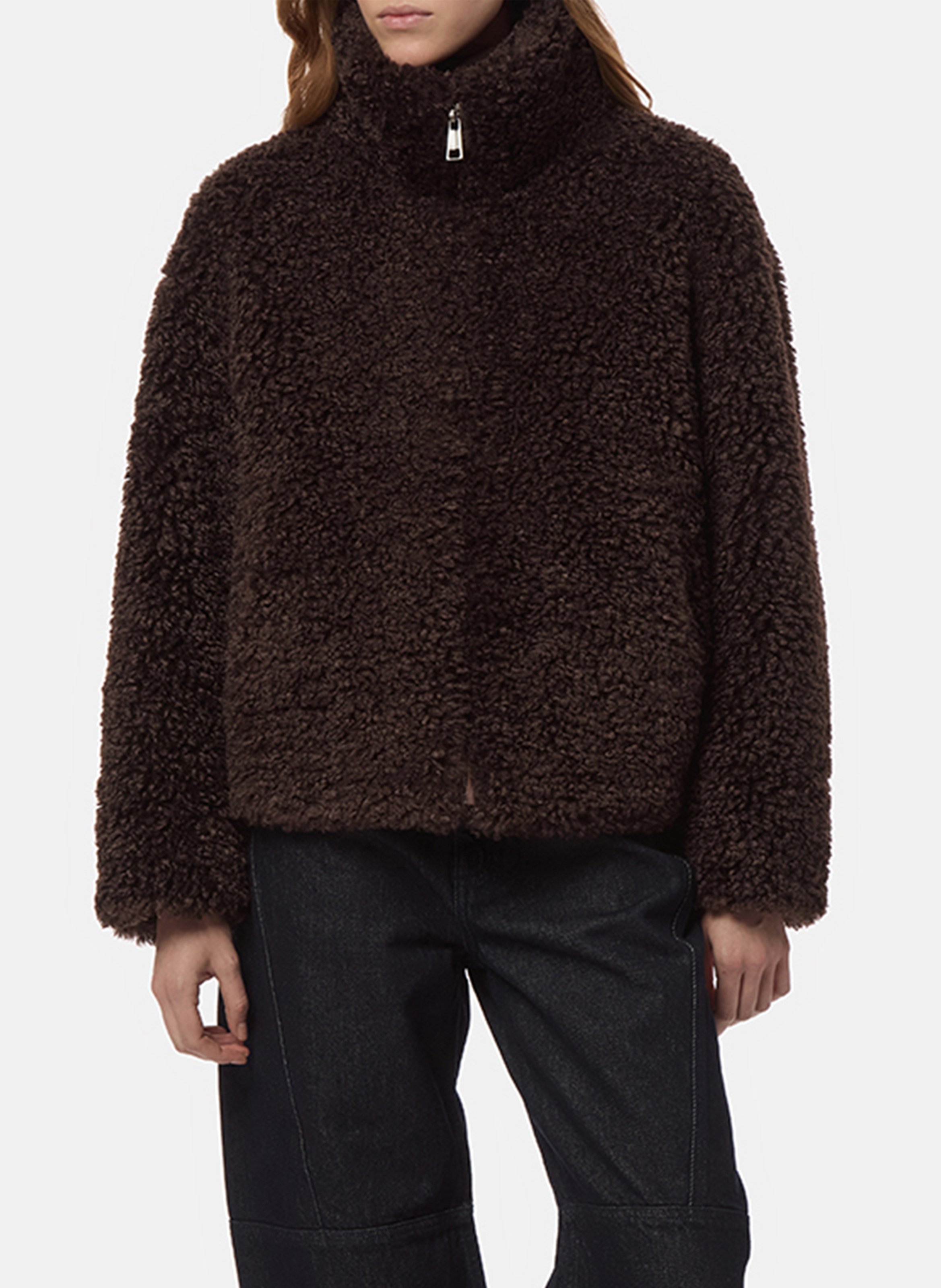 Ruime jas met opstaande kraag met bontlook APPARIS Bruin