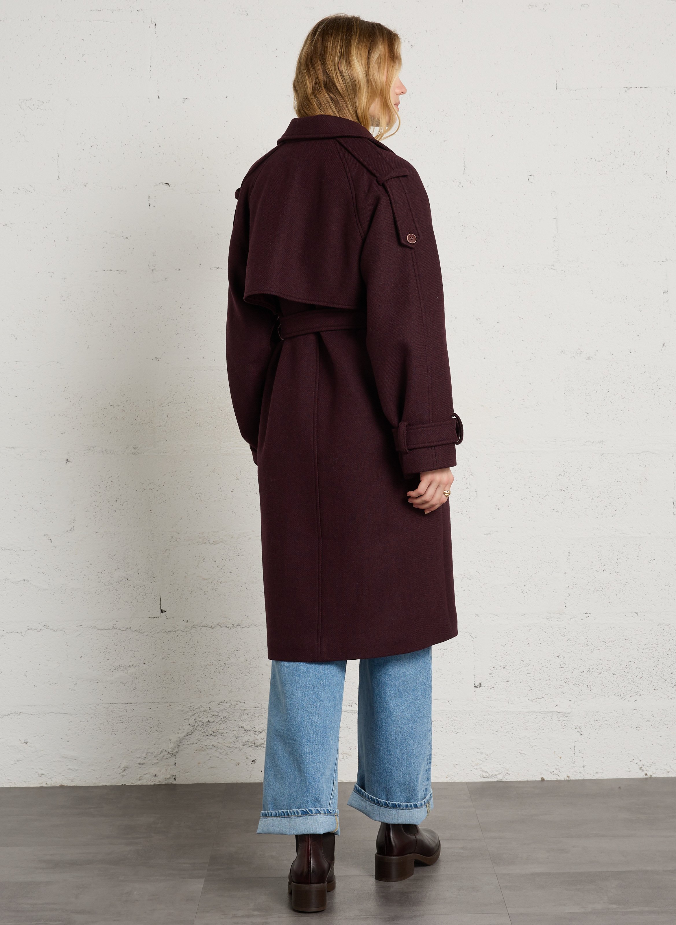 Manteau long ceinturé en laine mélangée THE NEW SOCIETY Rouge