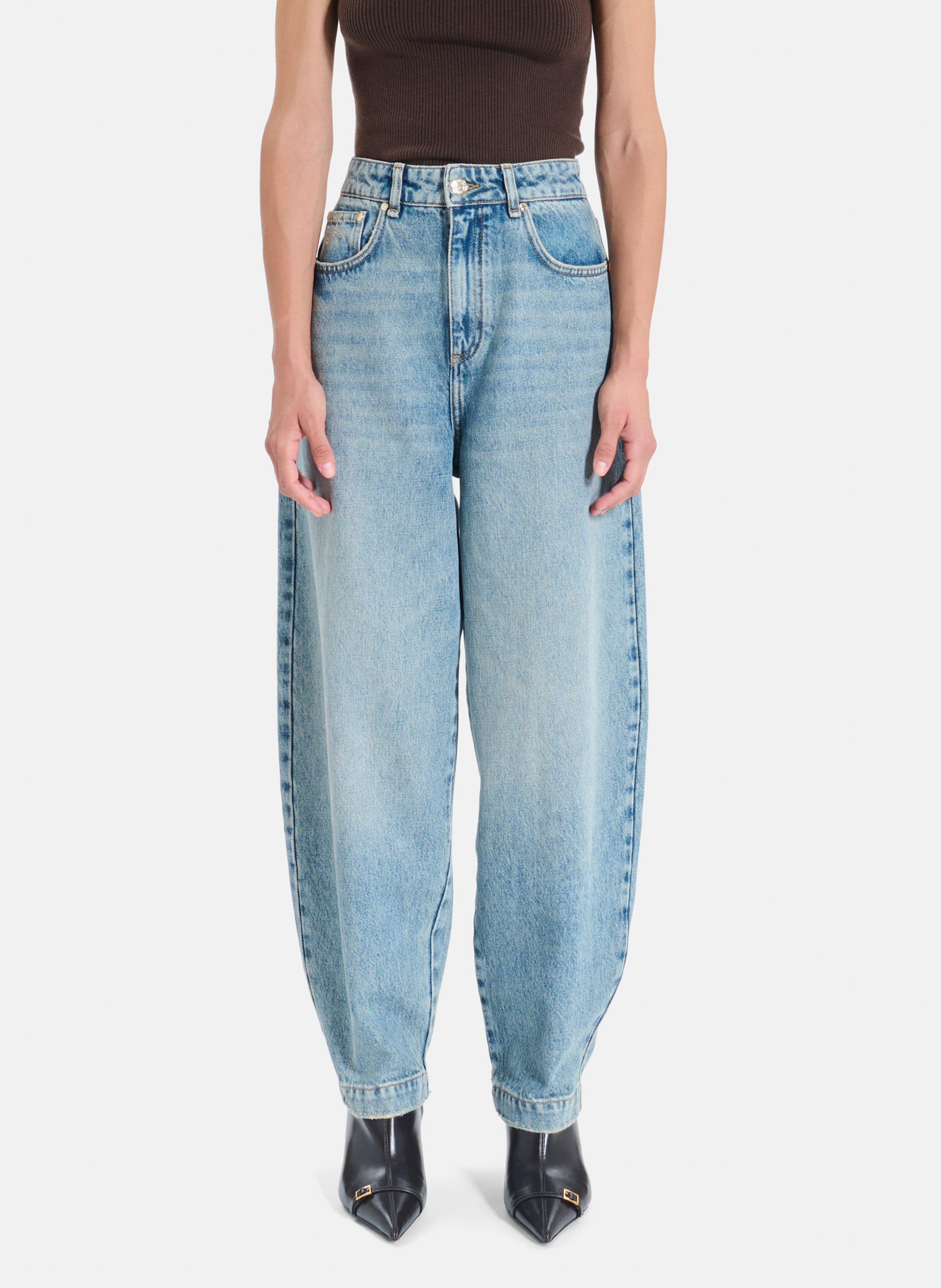 Jean barrel taille haute en coton ZAPA Bleu