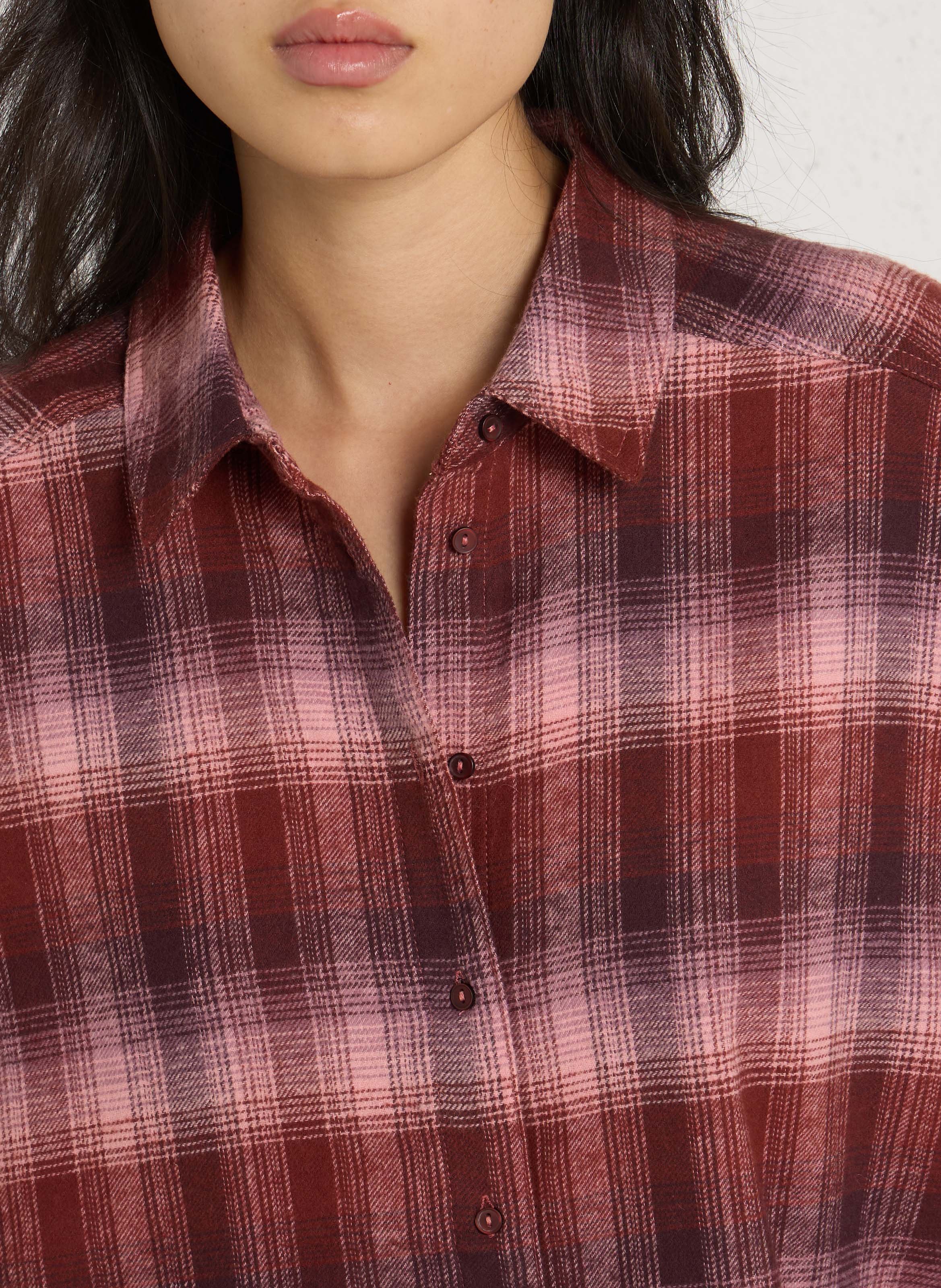 Chemise droite à carreaux en coton SUD EXPRESS Rose
