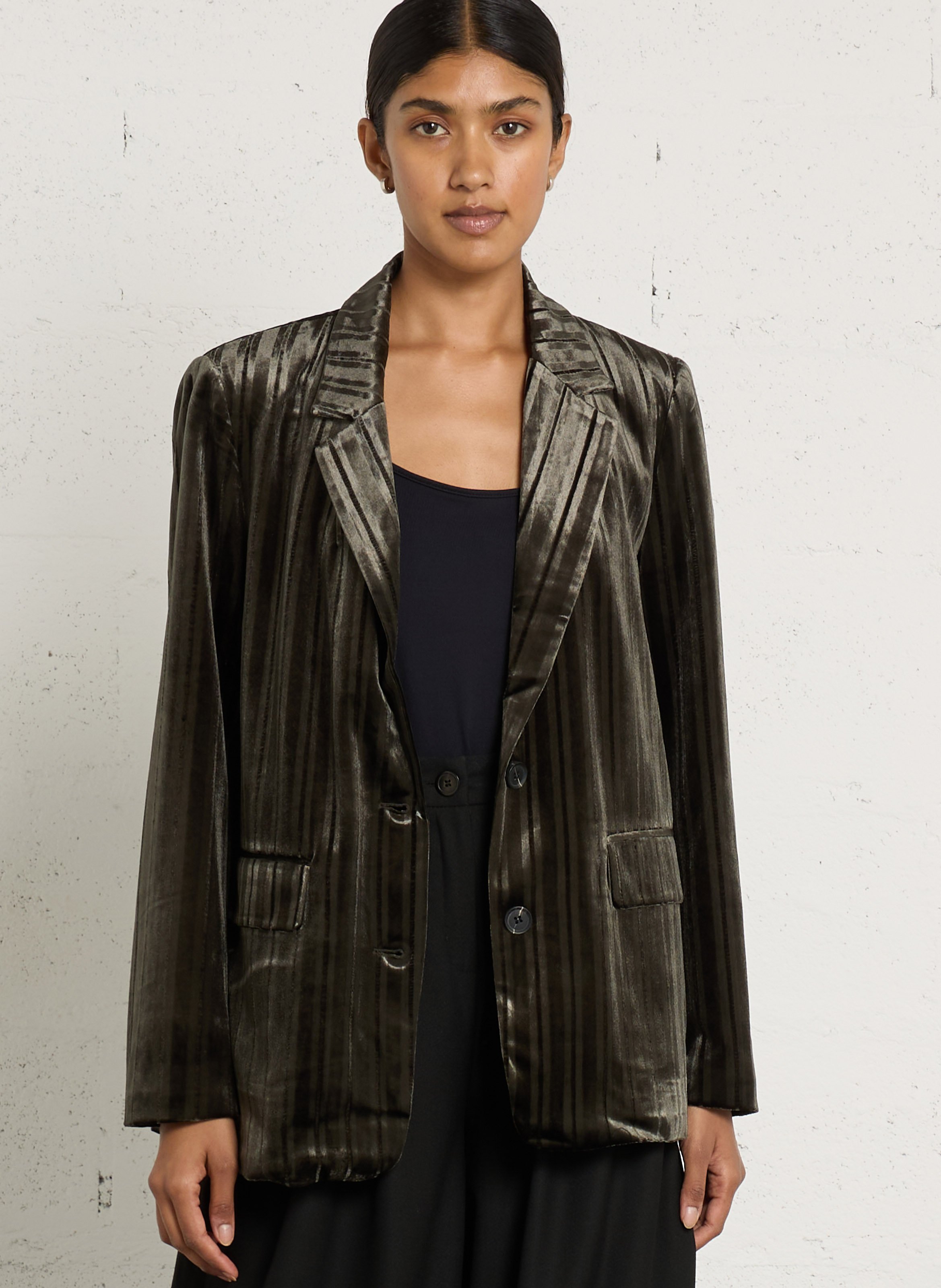 Veste tailleur droit en velours plissée SEE U SOON Vert