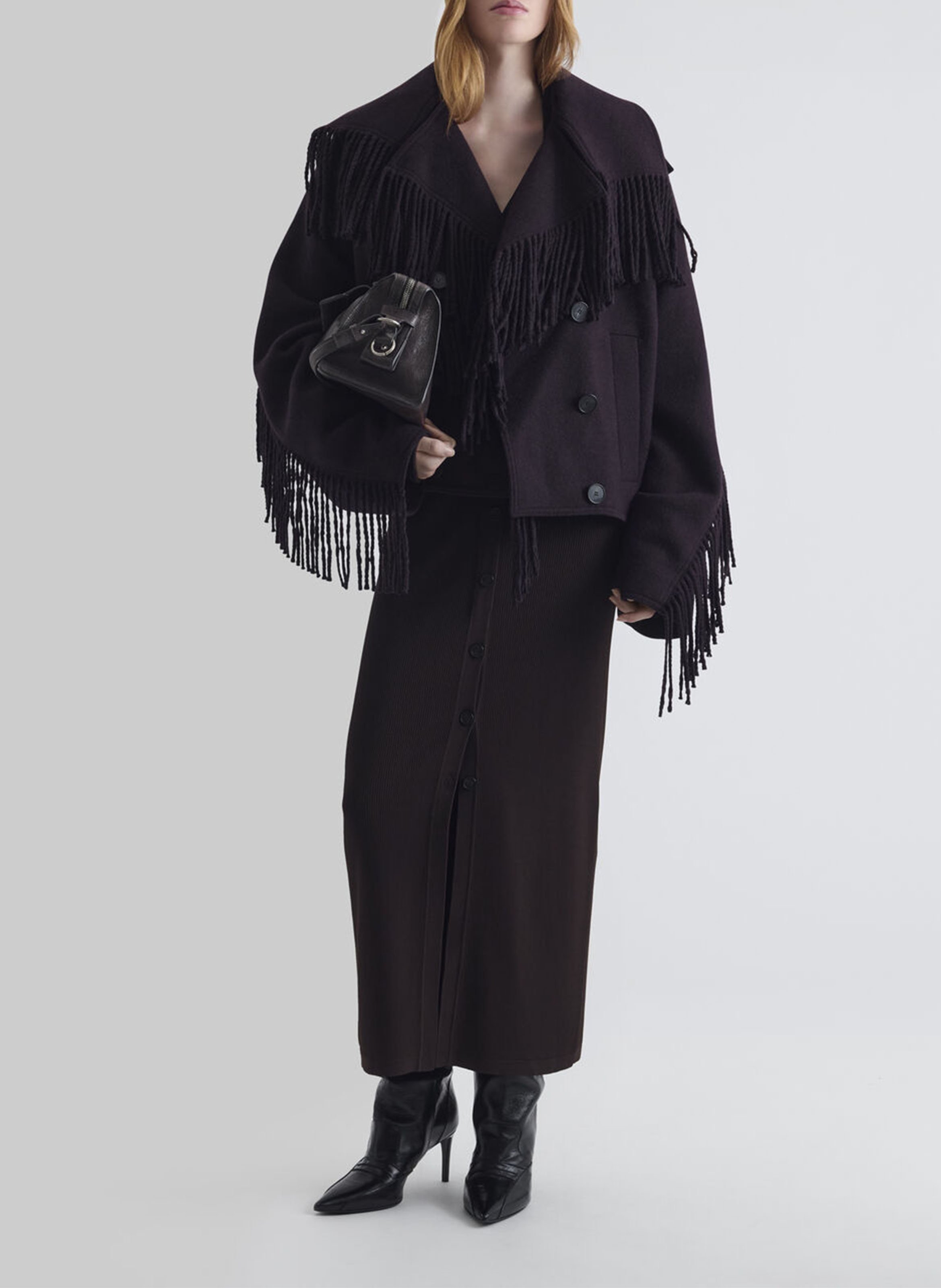 Short fringed coat in a wool blend IRO Brown