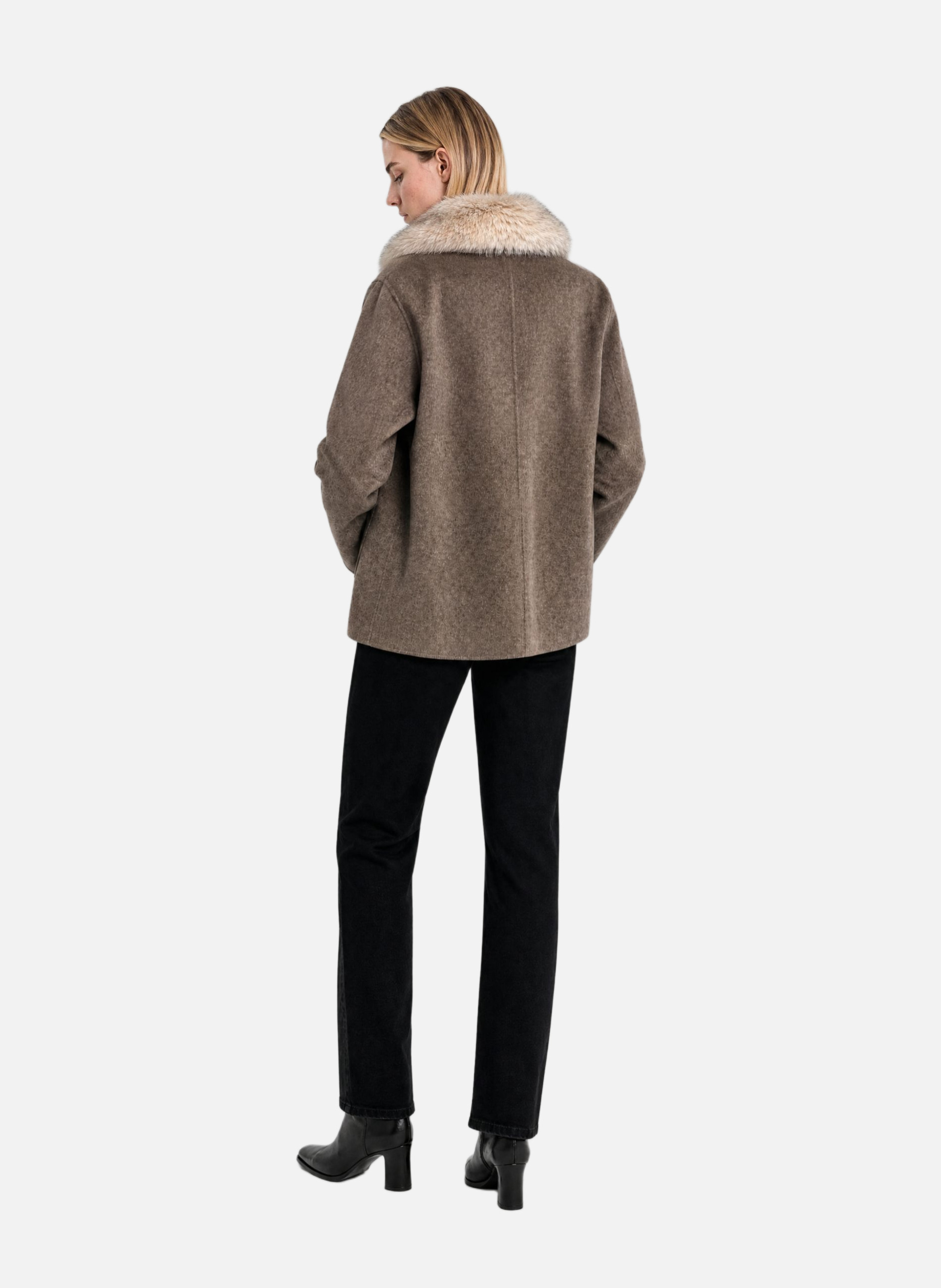 Wool-blend coat with faux fur collar THE KOOPLES Beige