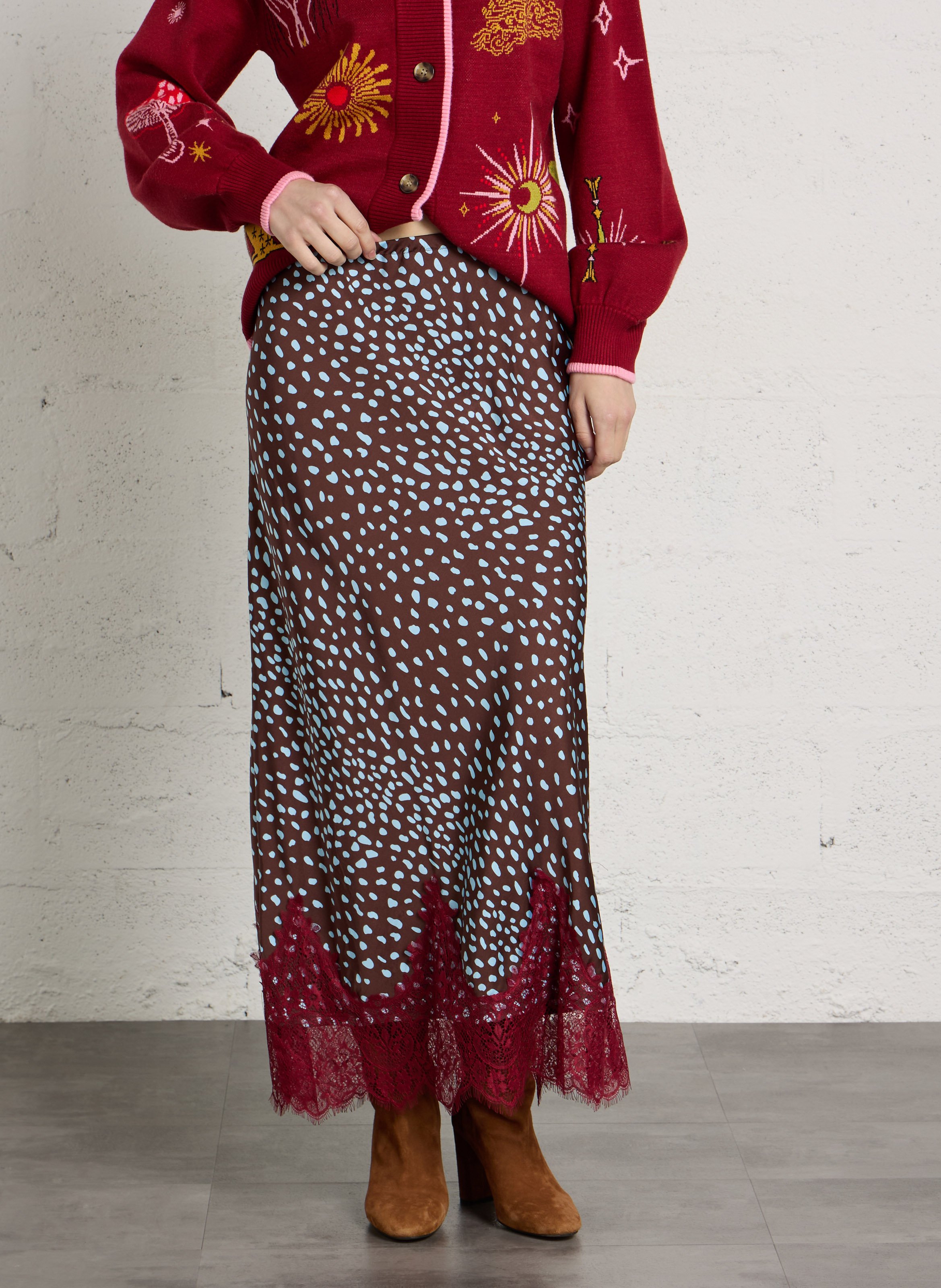 Long straight printed skirt NEVER FULLY DRESSED Brown