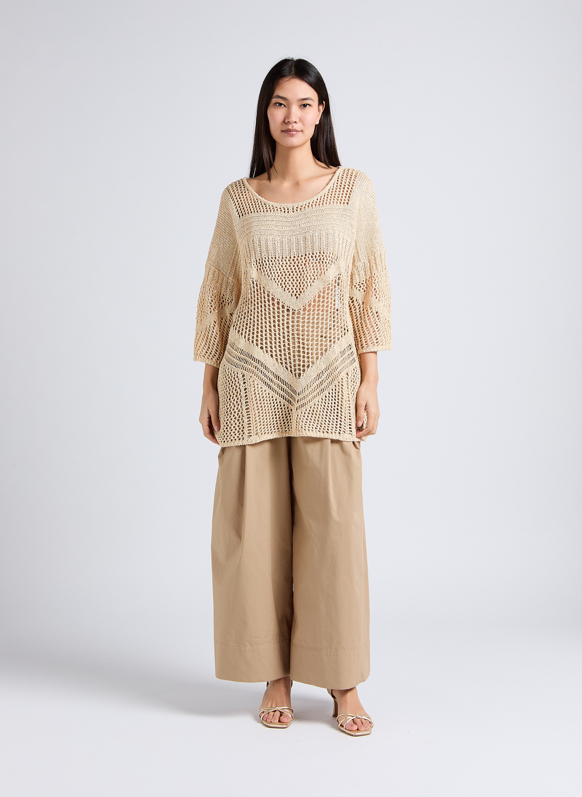 Loose-fit openwork knit top MES DEMOISELLES Golden