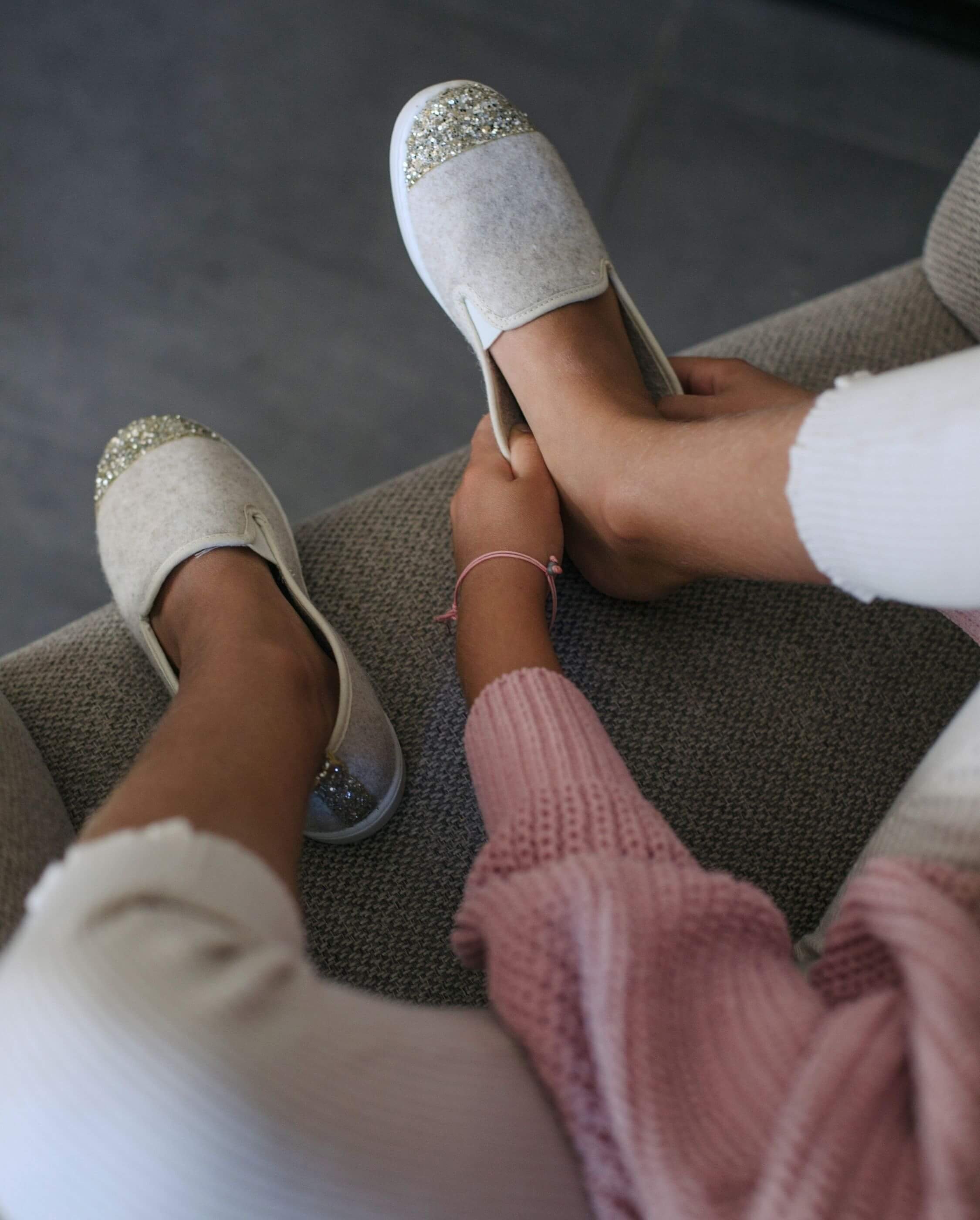 Child wool slipper, beige sequins ANGARDE Beige