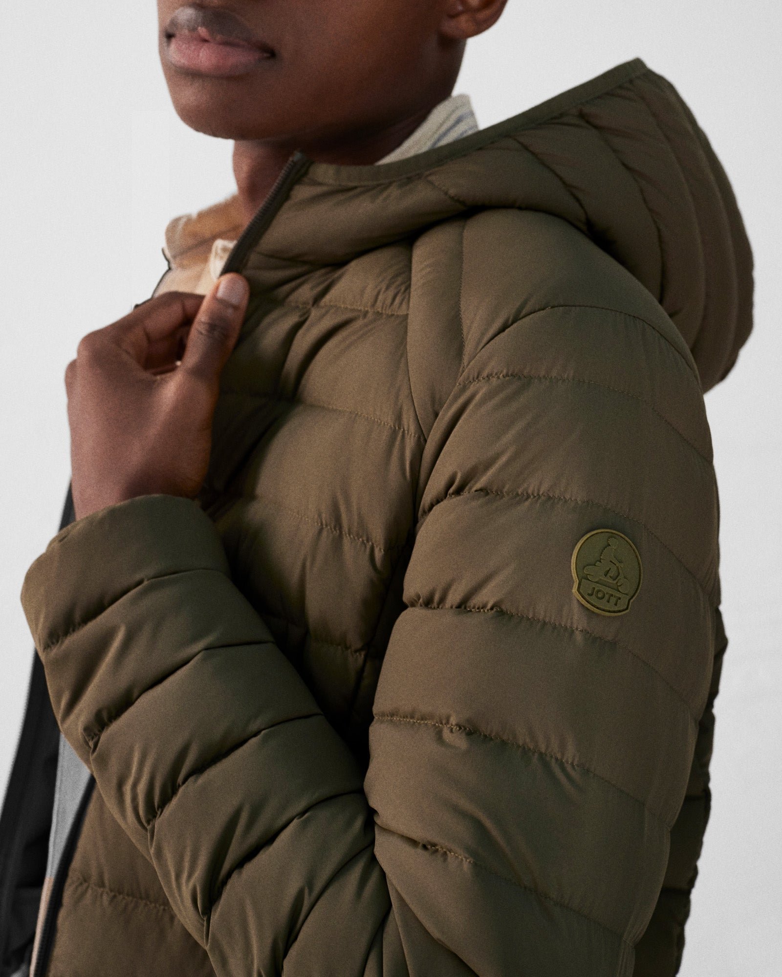 Frantz Stretch Lightweight Hooded Puffer Coat JOTT Green