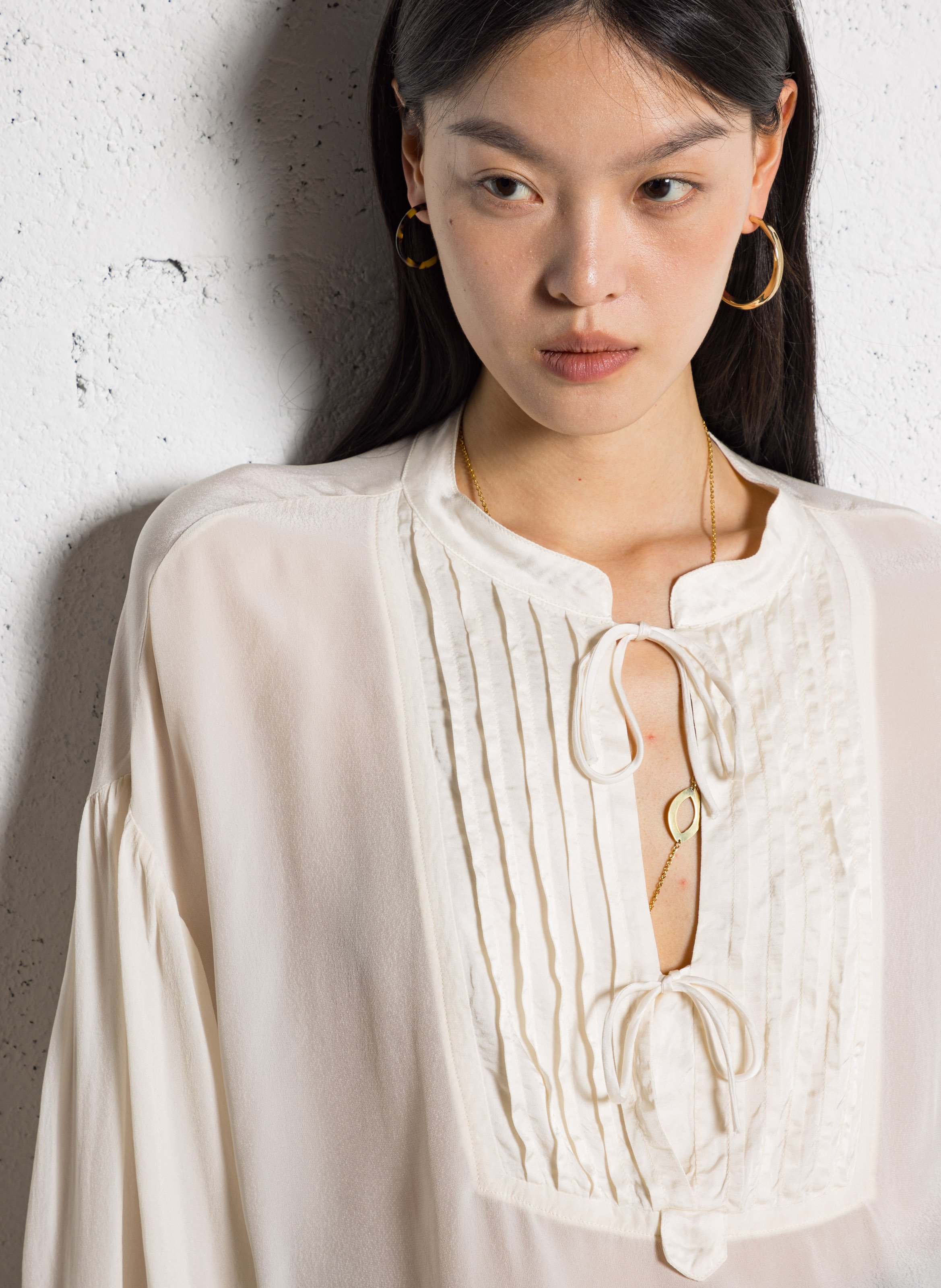 Round-neck satin blouse MAISON HOTEL Beige