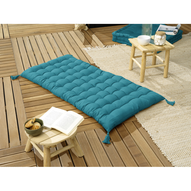 Floor cushion with water-repellent pompons L'EFFET PAPILLON White