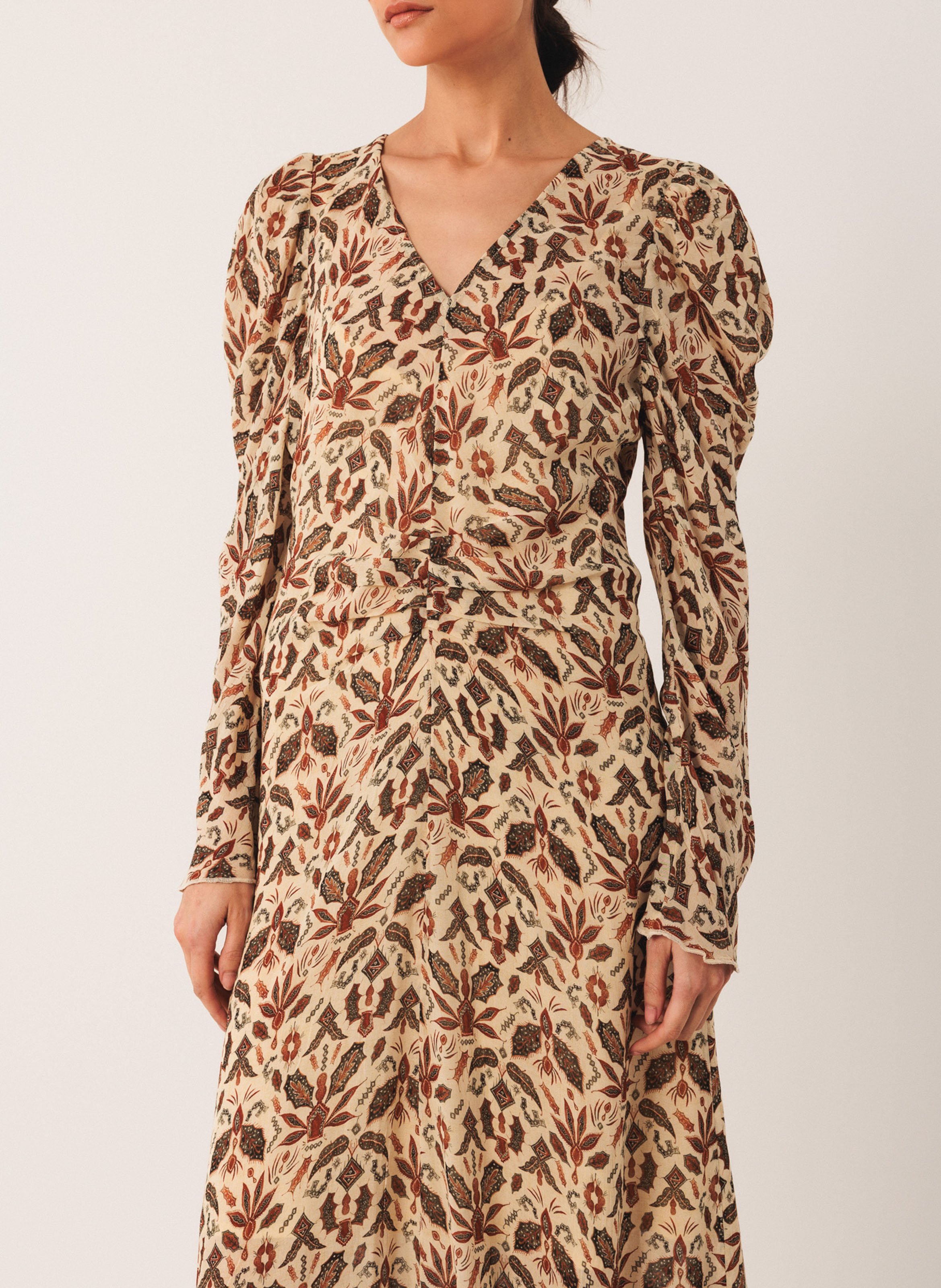 Robe midi col V INDI & COLD Beige