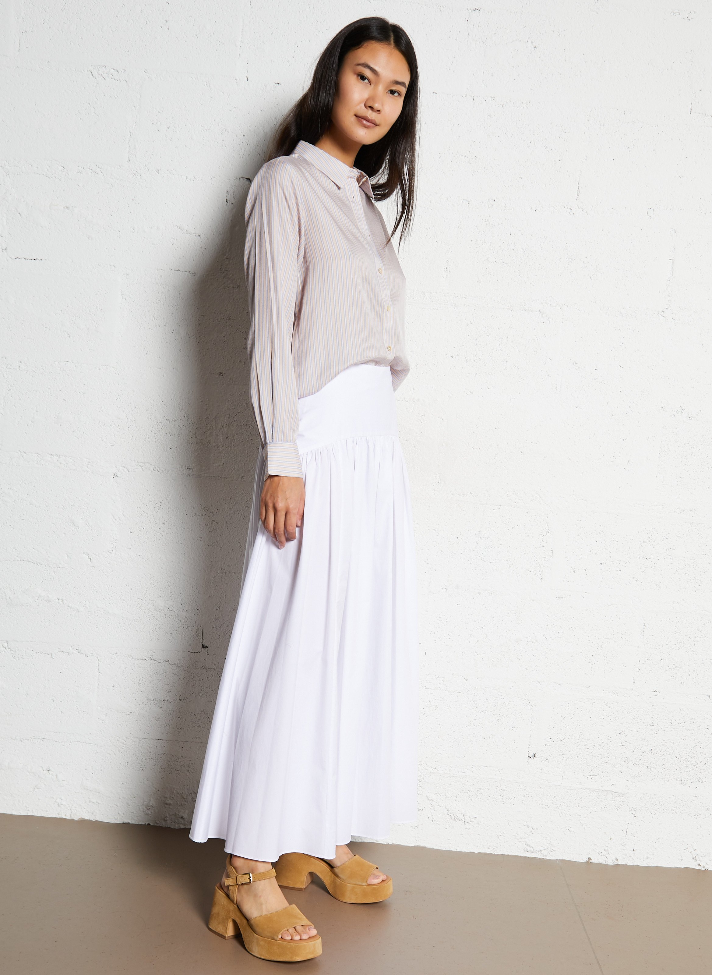 Jupe longue en coton mélangé STAUD Blanc