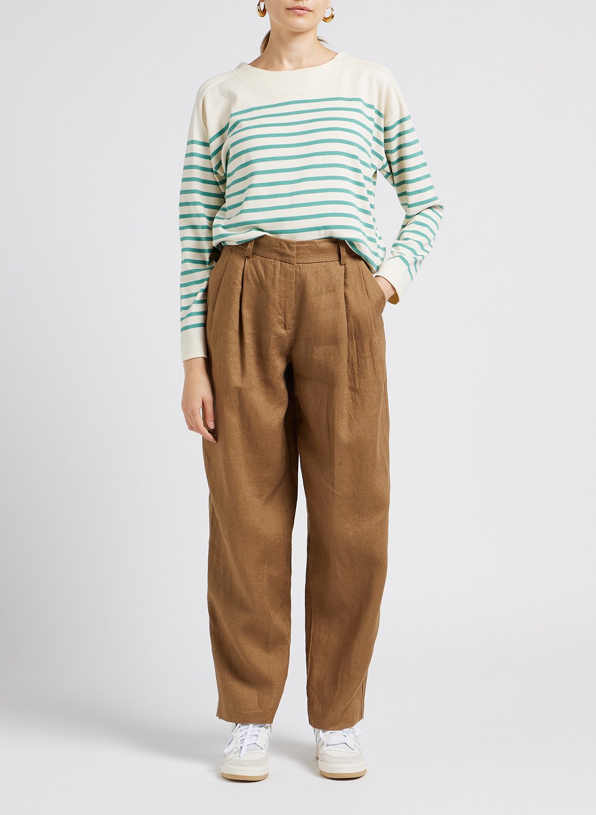 Pantalon taille haute en lin VILA Marron