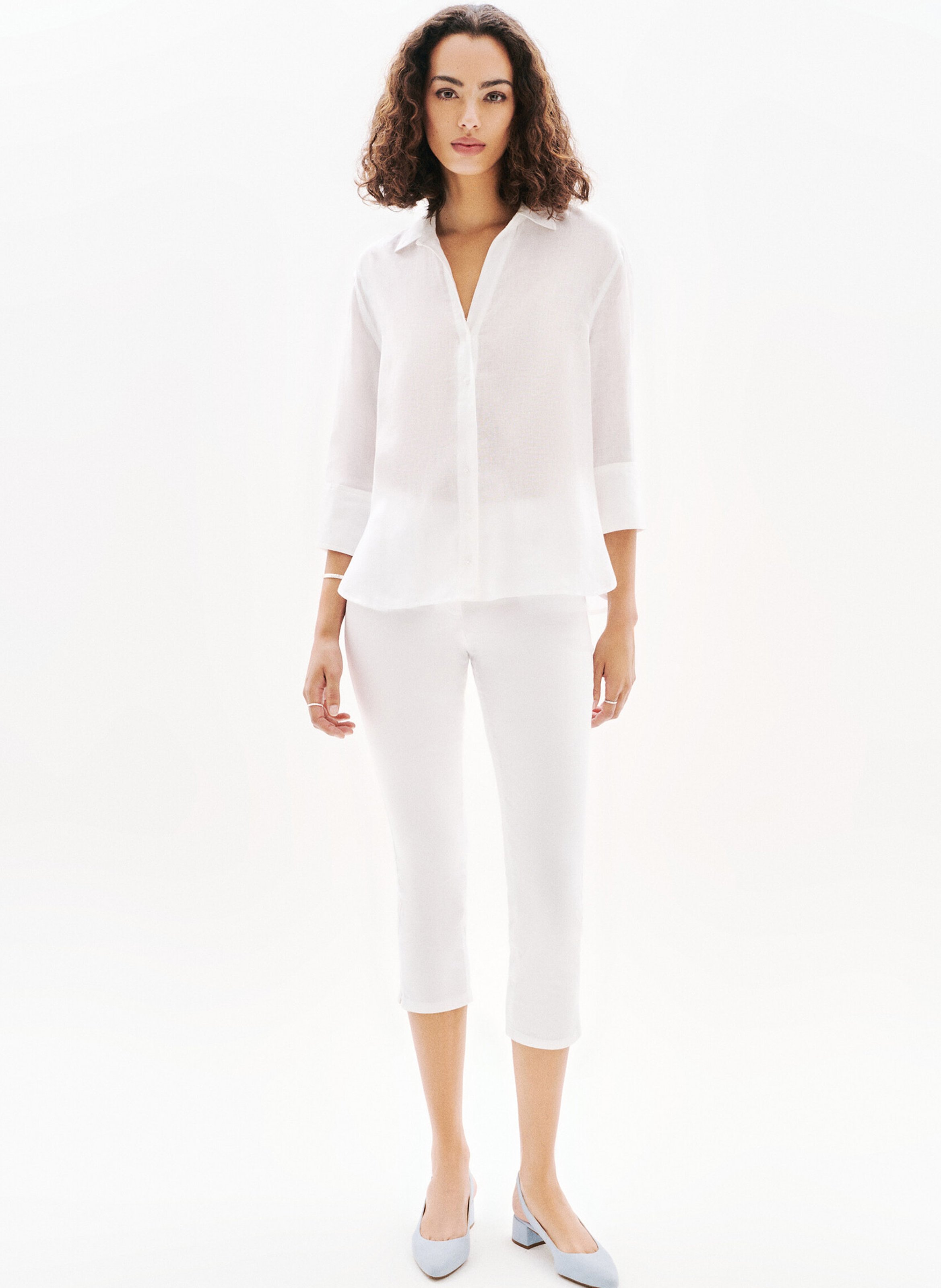Straight linen shirt with classic collar CAROLL White