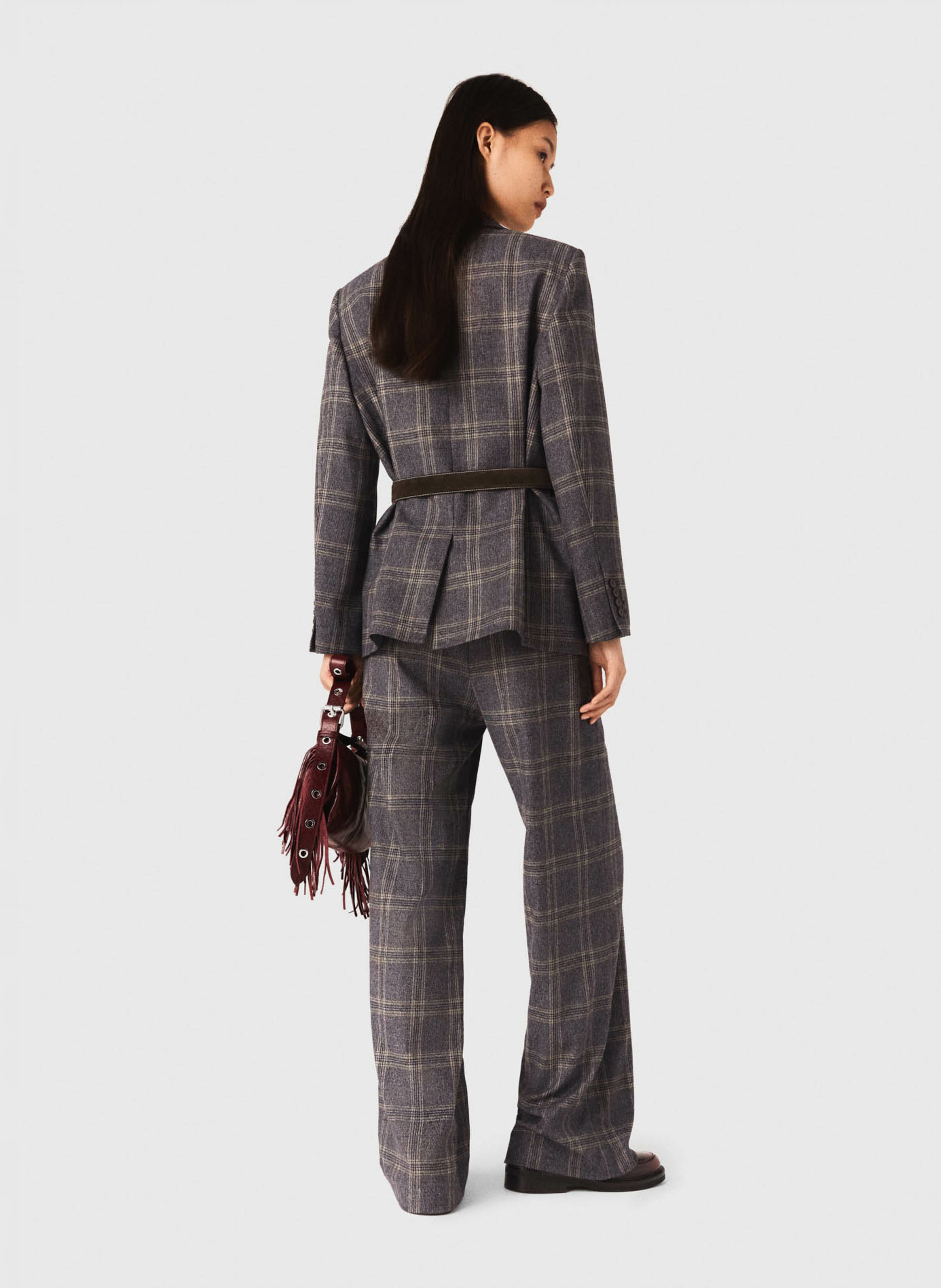 Veste col tailleur à carreau MAJE Gris