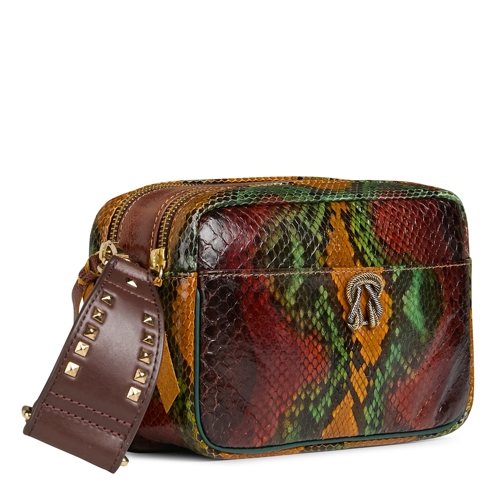 Sac bandoulière en cuir python mélangé CLARIS VIROT Marron