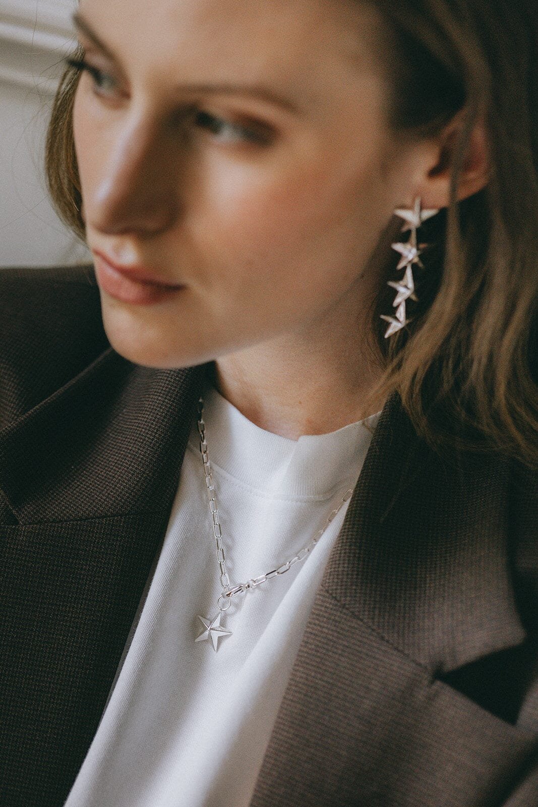 Dangling star gold-plated stud earrings MONSIEUR SIMONE Silver