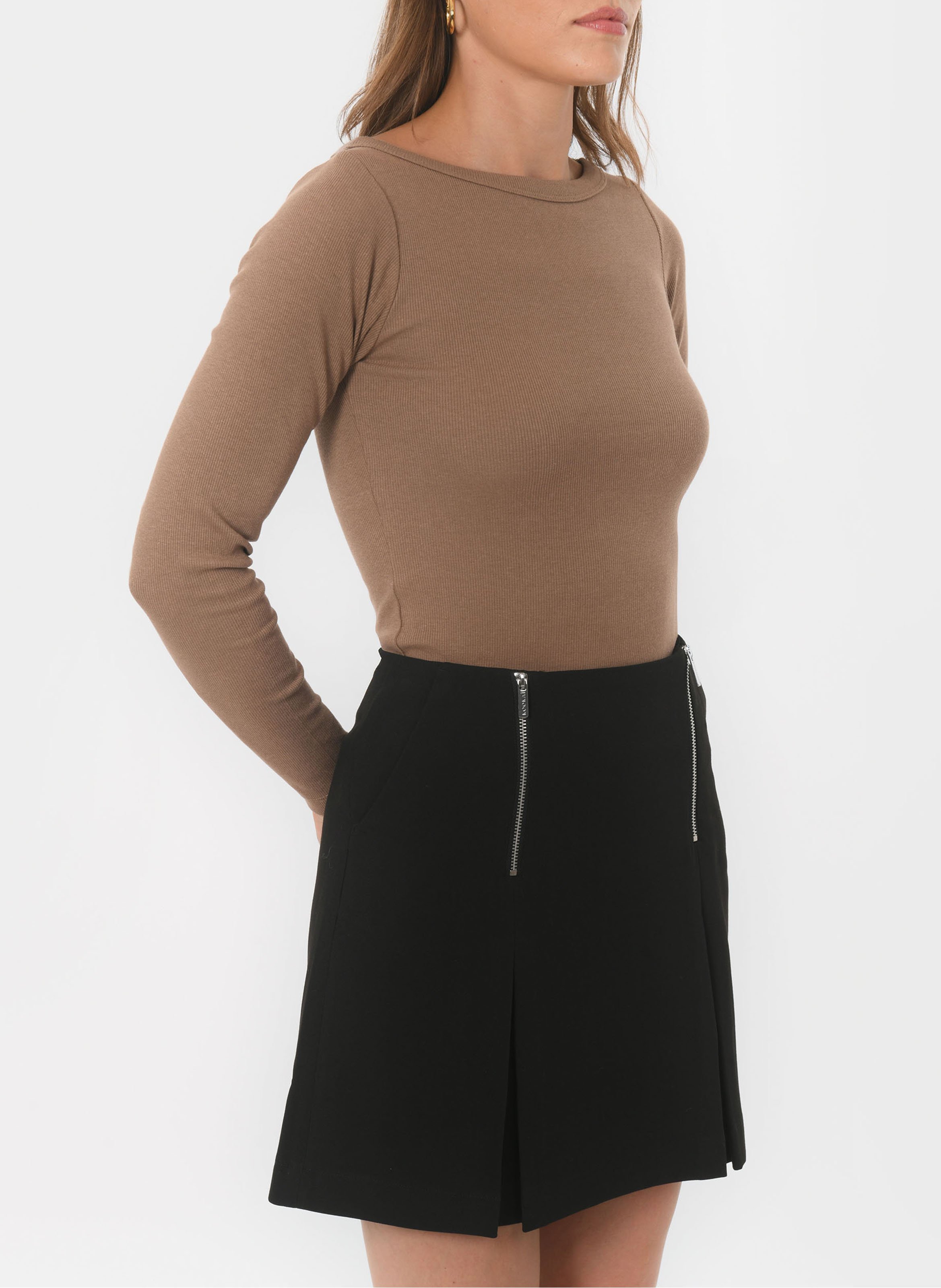 Ribbed fitted boat neck t-shirt KOOKAI Beige