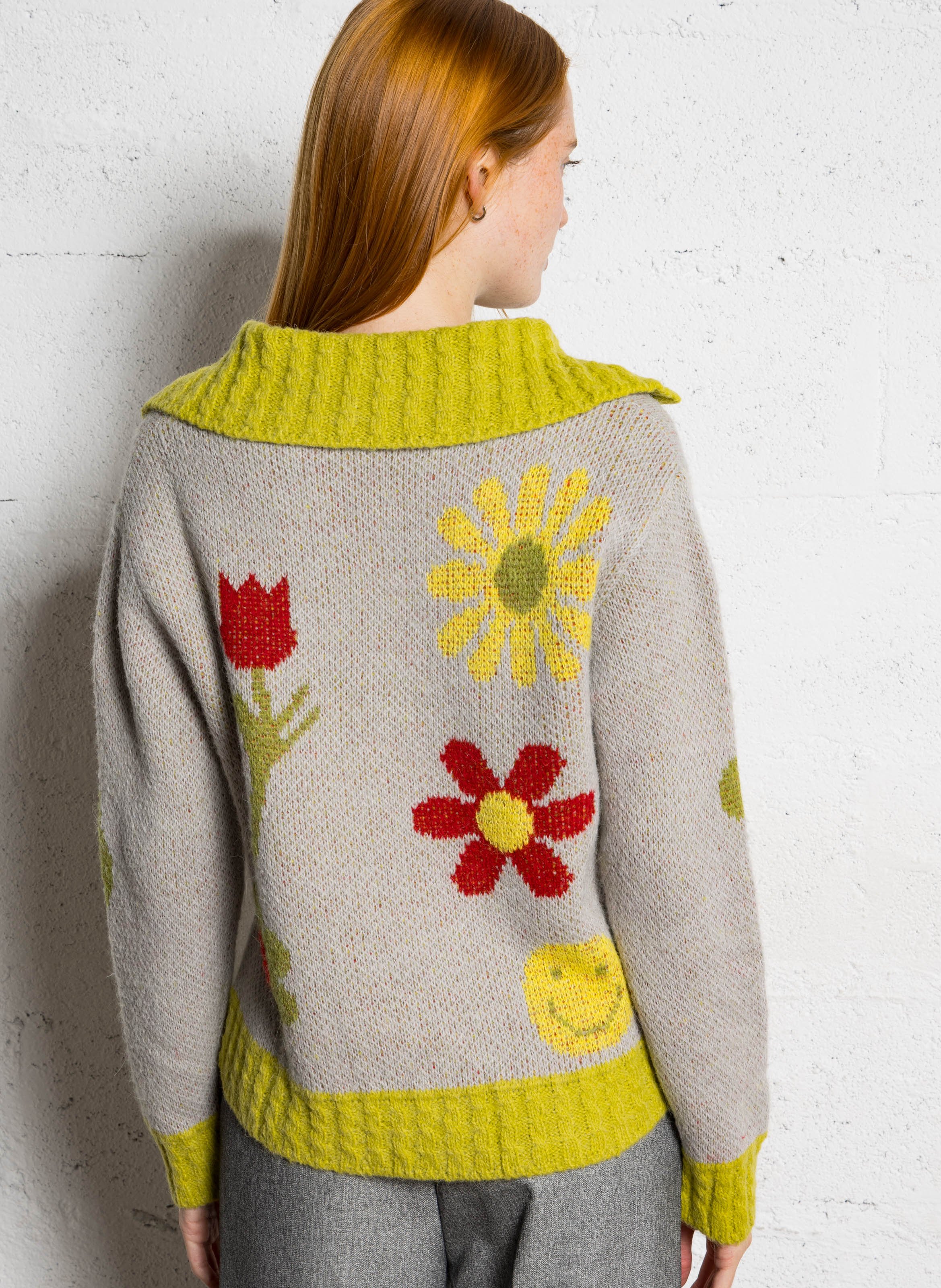 Oversize V-Ausschnitt Pullover mit Mustern DR BLOOM Silber