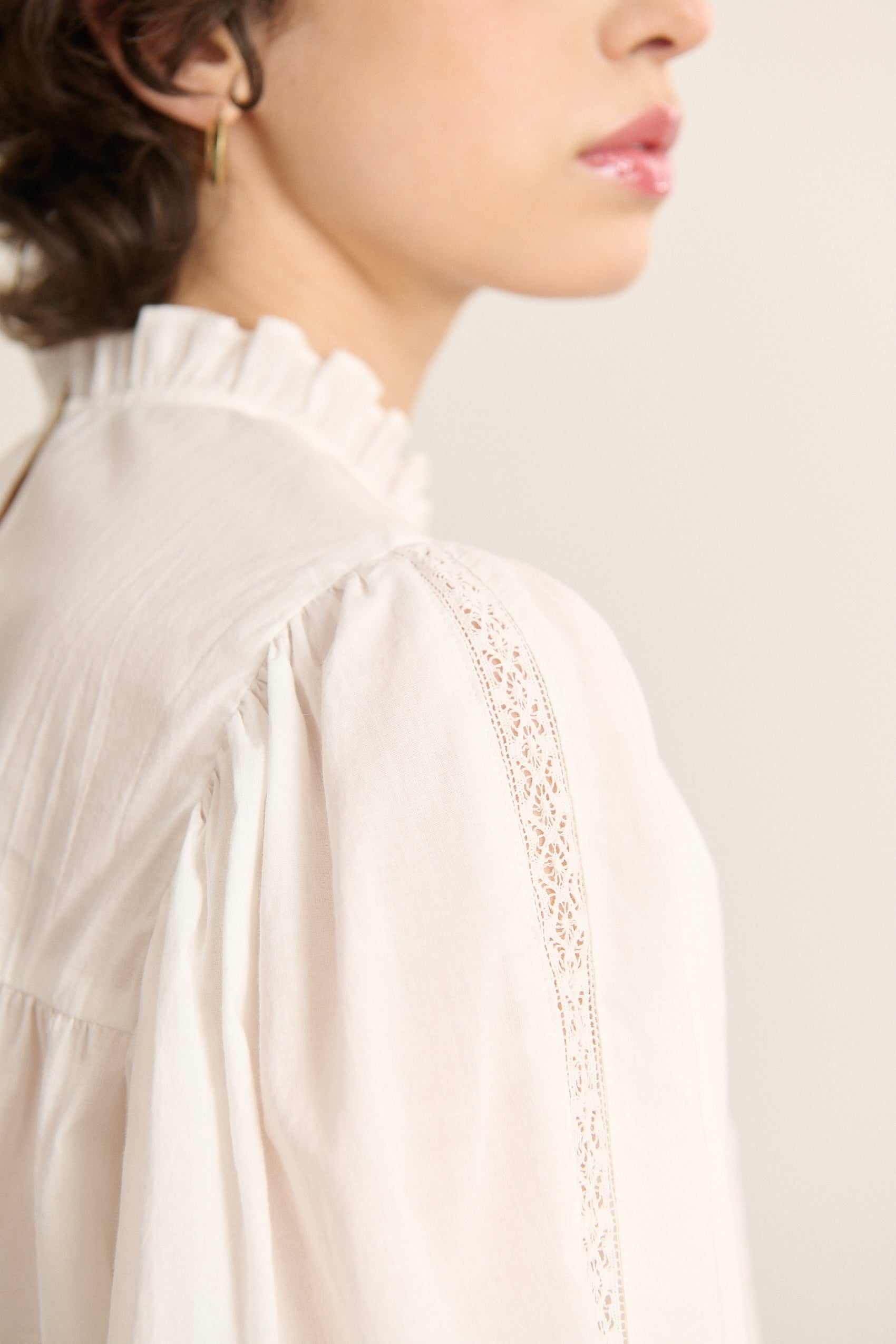 Blouse with lace ruffled collar GARANCE PARIS White