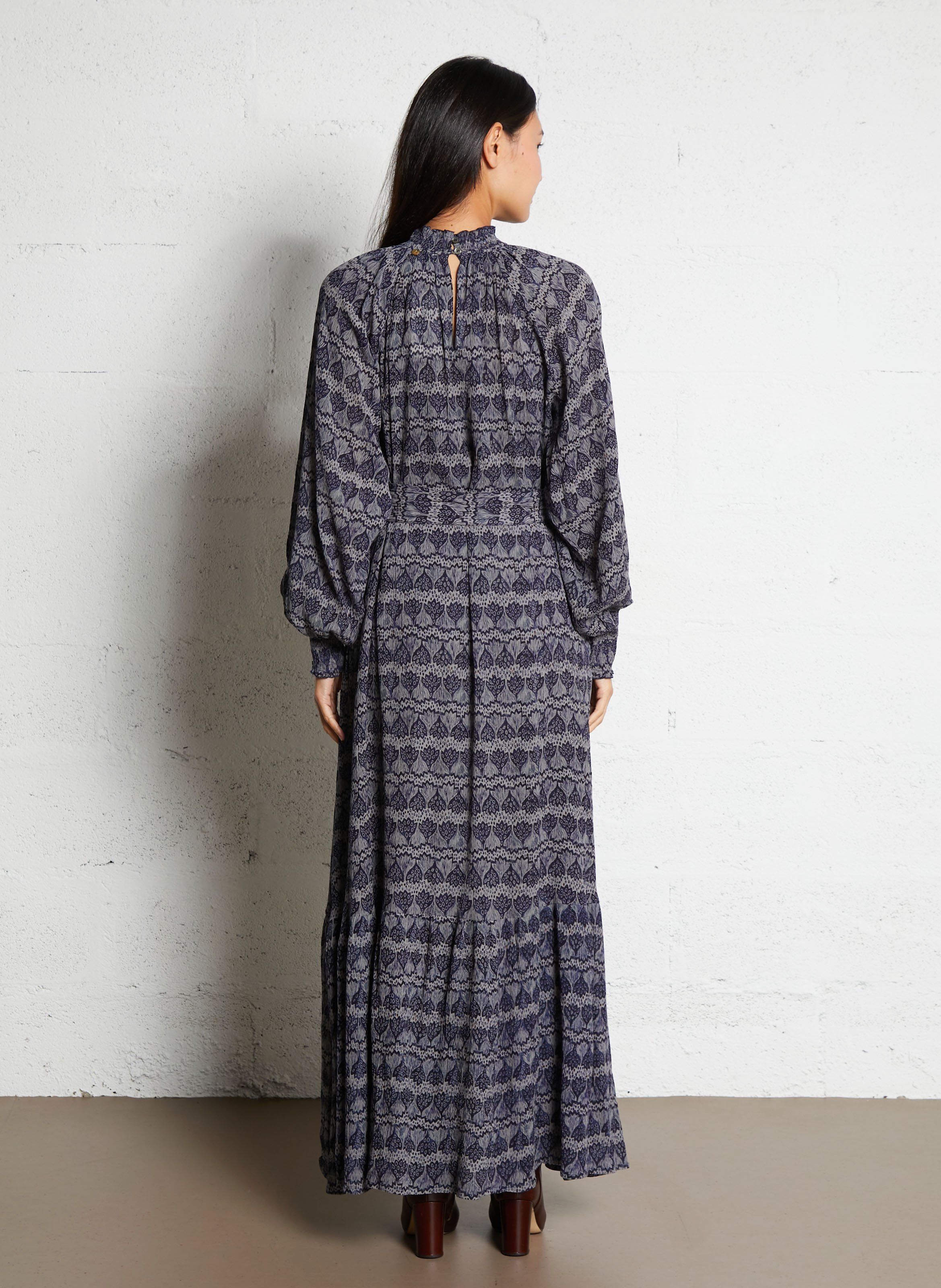 Bedrucktes Maxikleid mit Rundhalsausschnitt ANTIK BATIK Blau