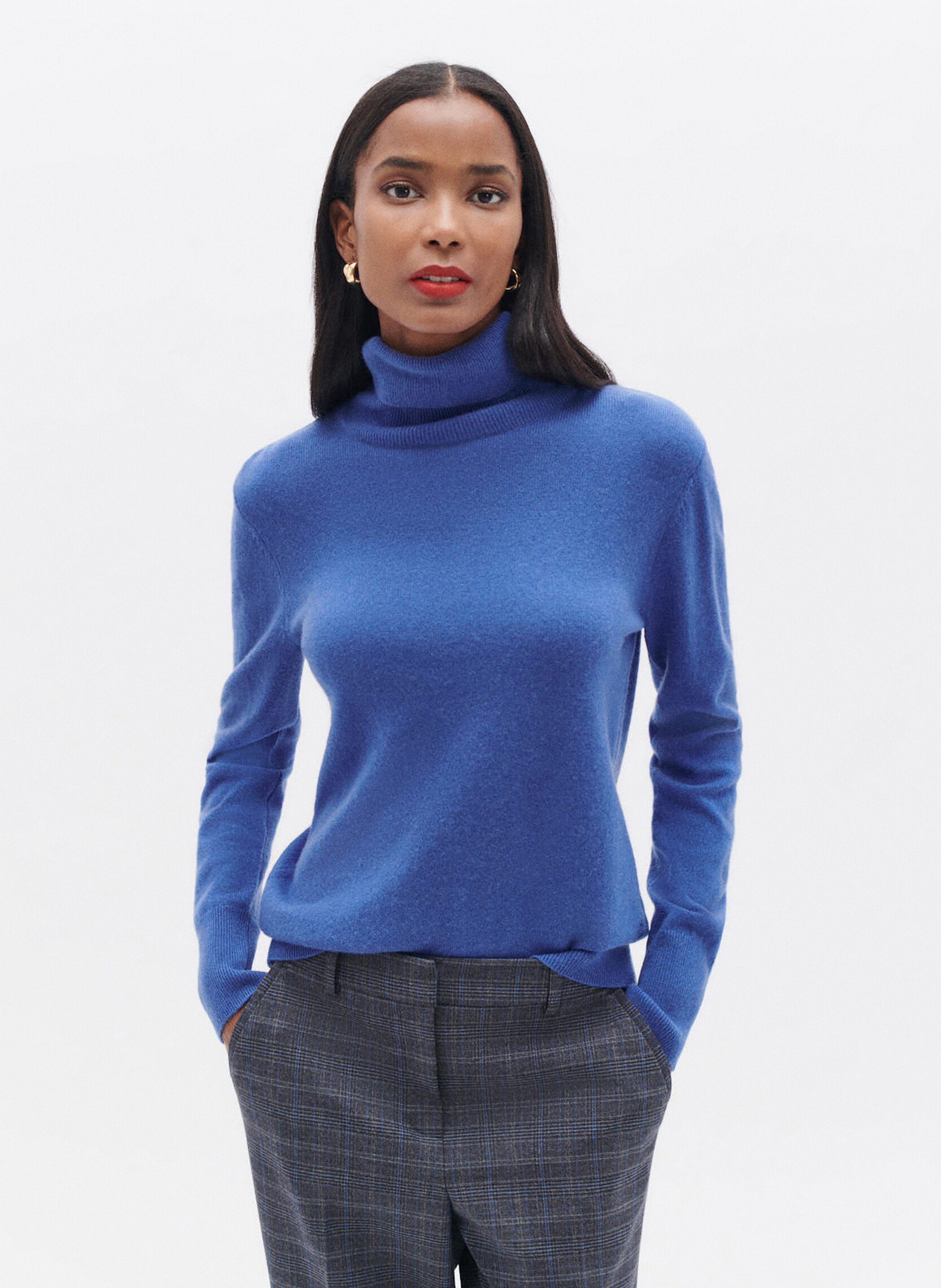 Cashmere straight-cut turtleneck sweater CAROLL Blue