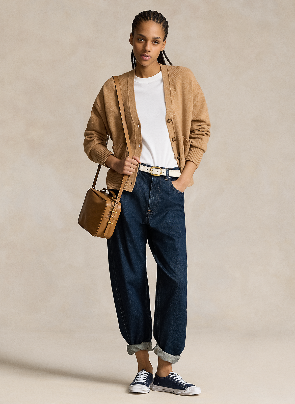 Gilet droit col V en laine et cachemire mélangé POLO RALPH LAUREN Beige