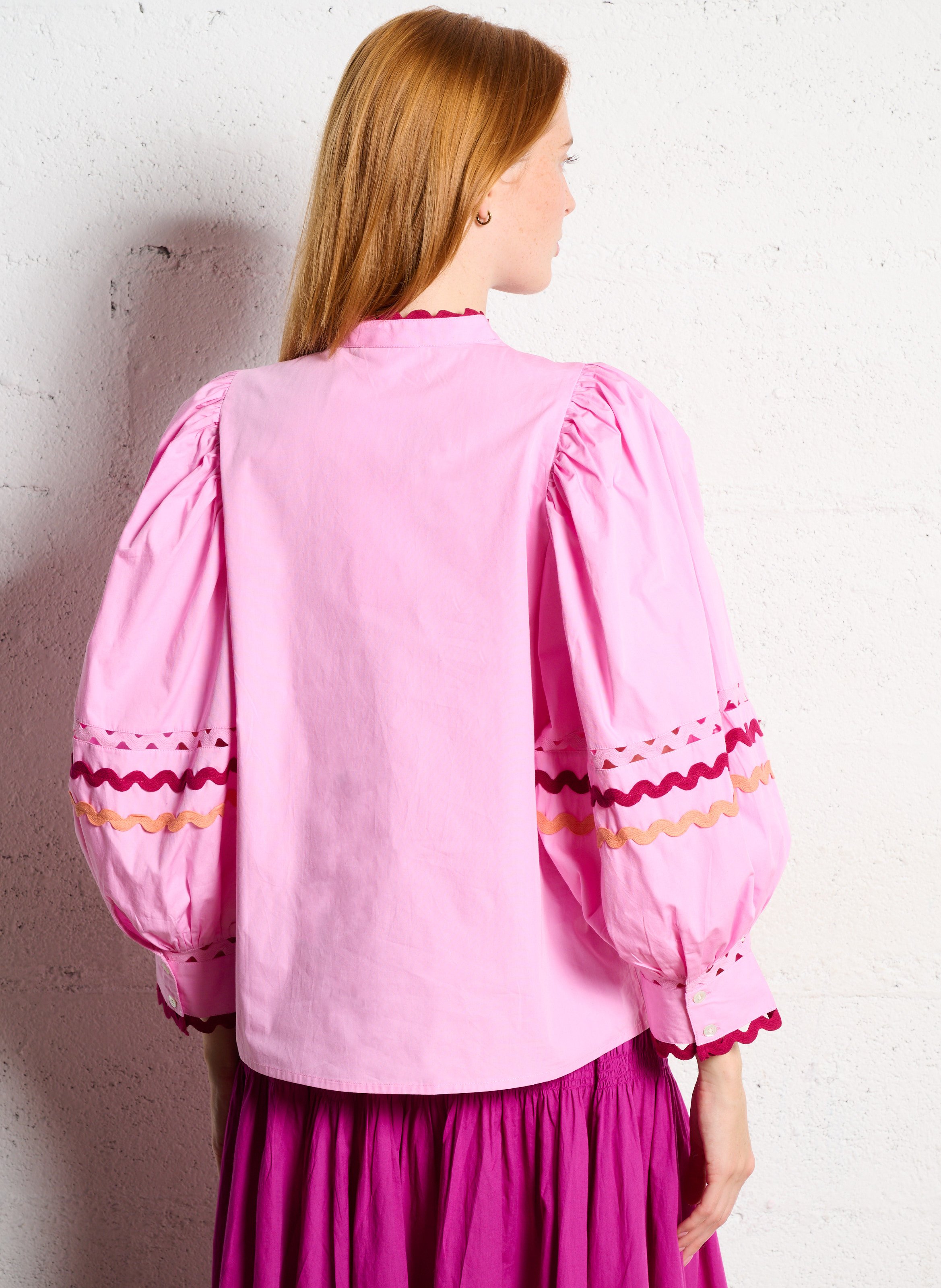 Blouse col montant en coton  ANTIK BATIK Rose