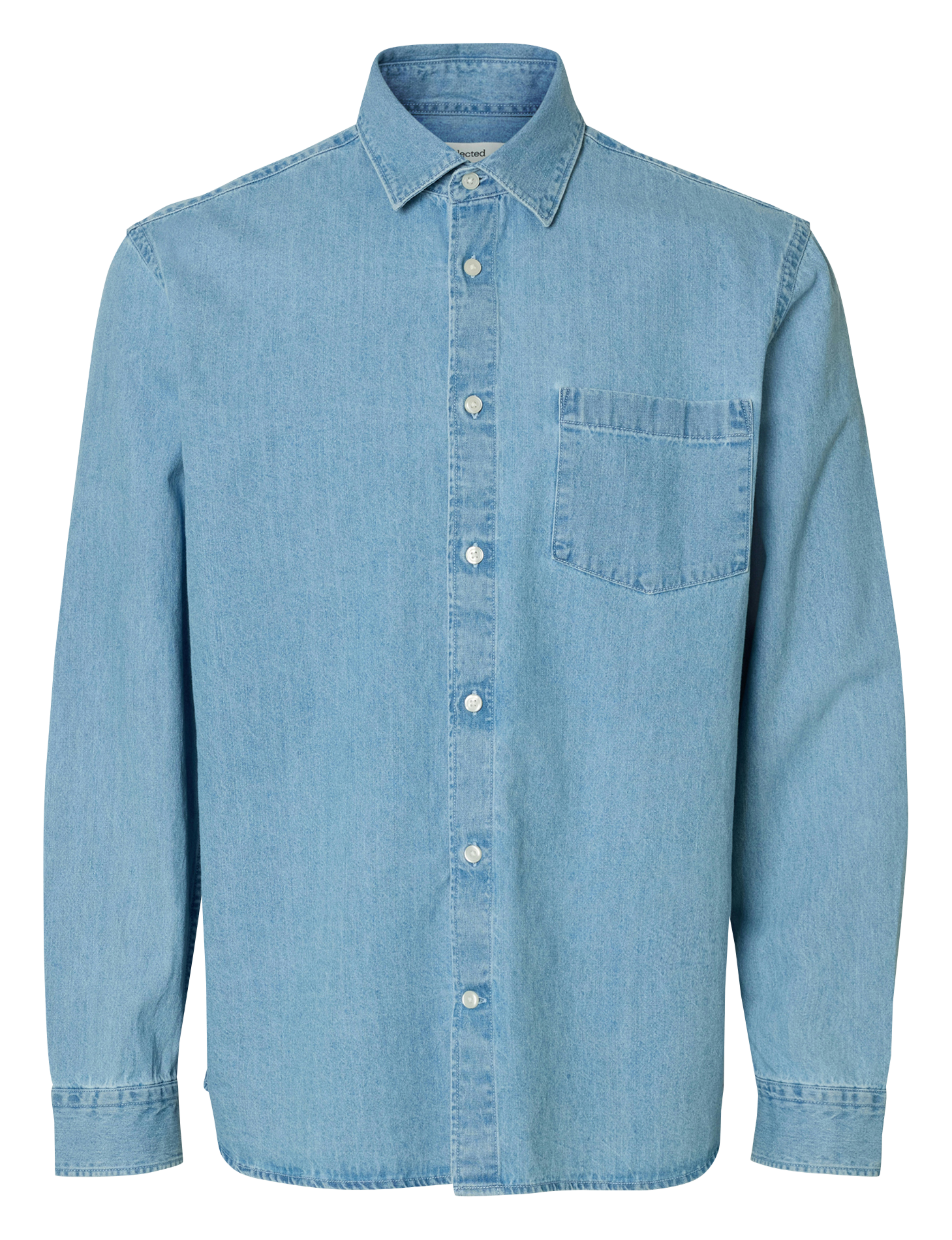 Chemise droite col classique en coton bio SELECTED Bleu