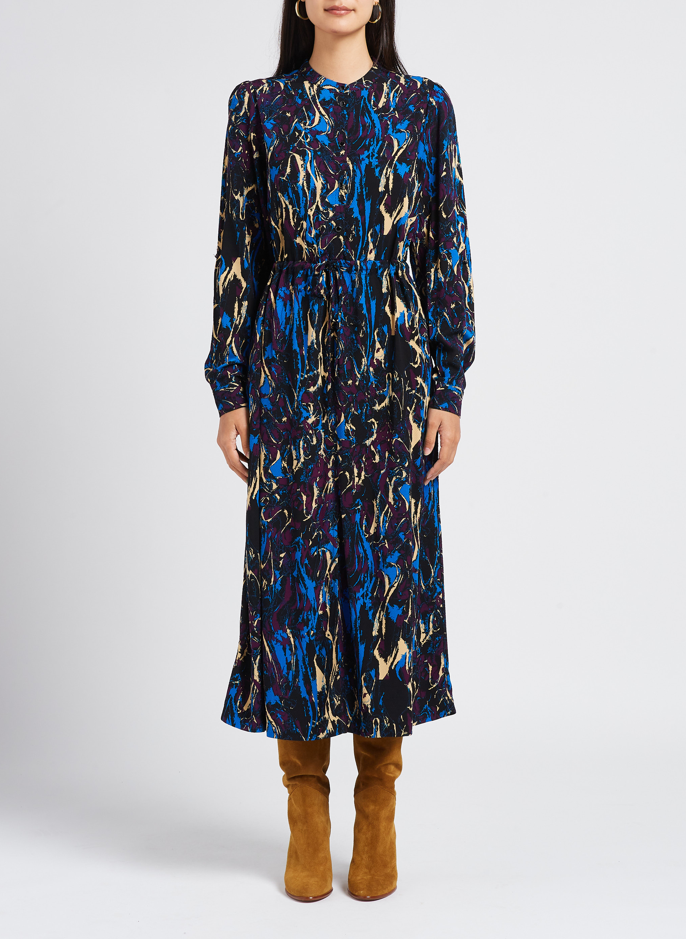 Long printed round-neck dress VILA Black