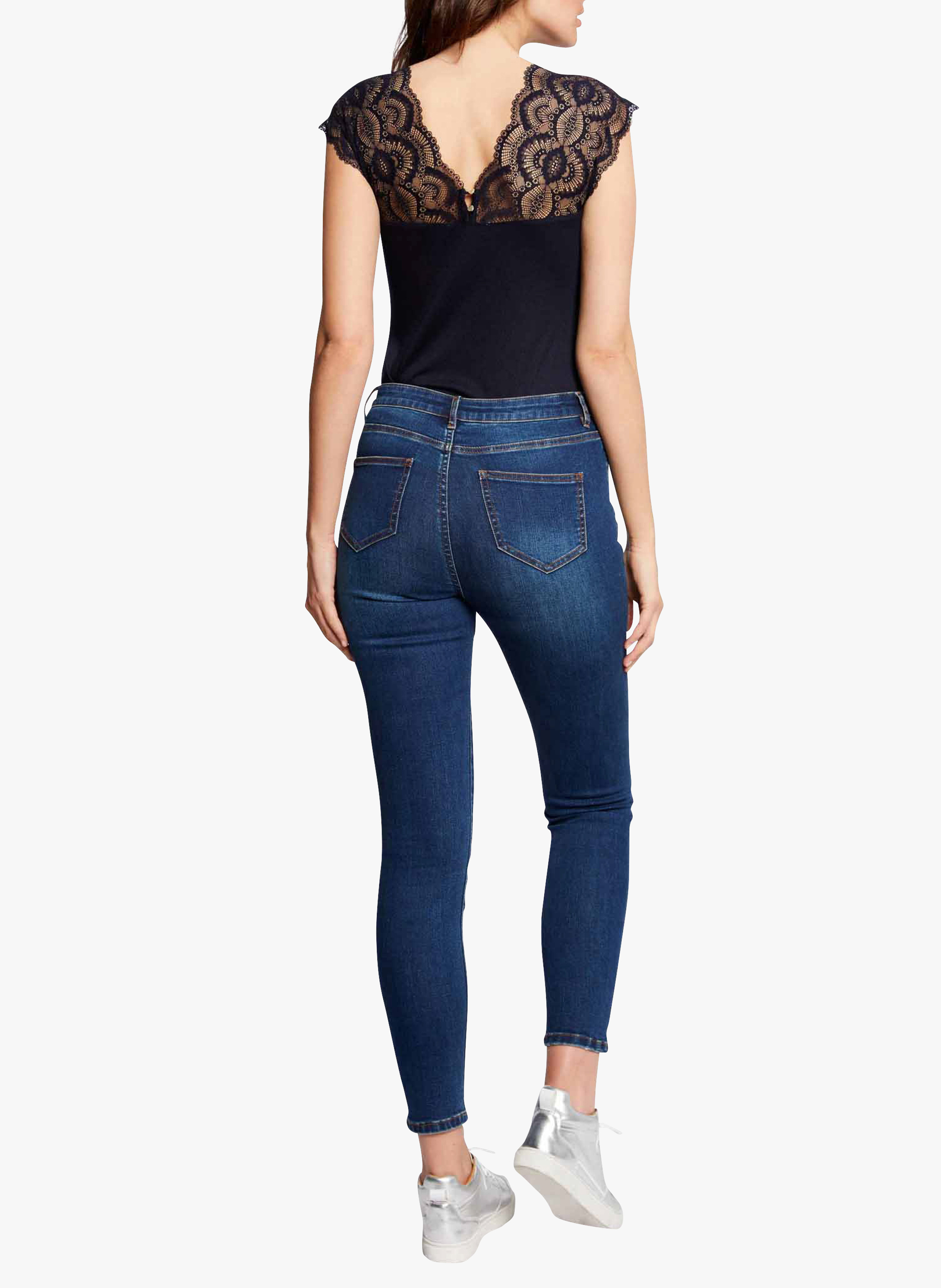 Short-sleeved top with lace MORGAN Blue