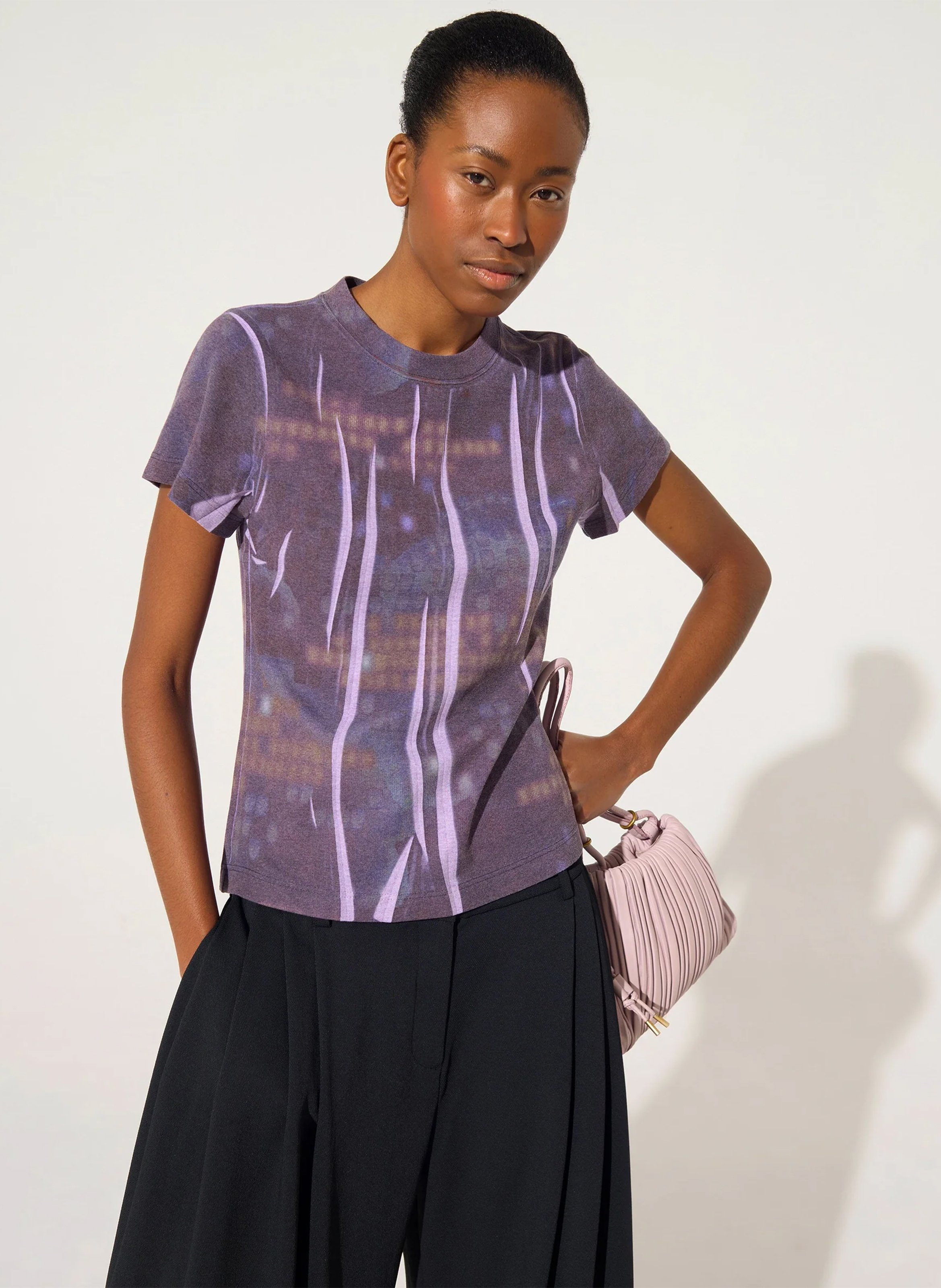 Tee-shirt col rond en coton mélangé COTELAC Violet