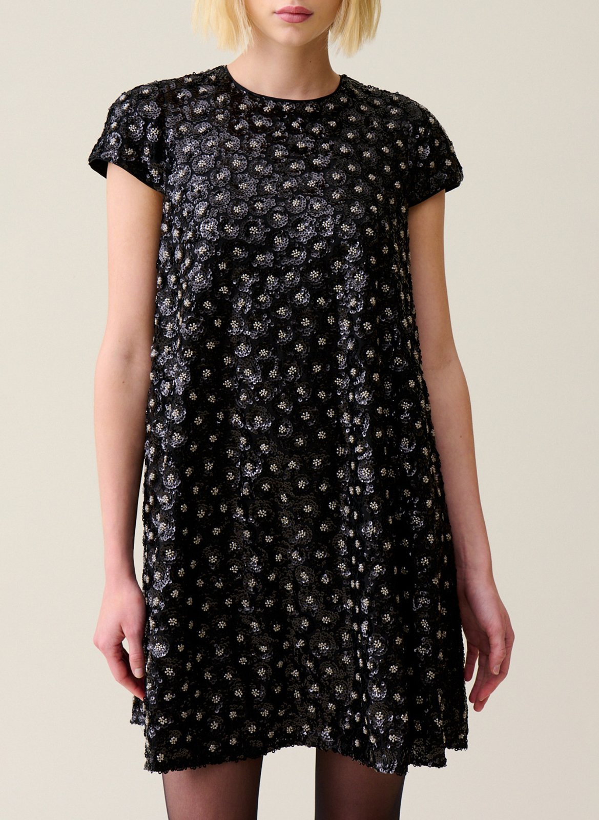 Robe courte col rond à paillettes CLAUDIE PIERLOT Noir