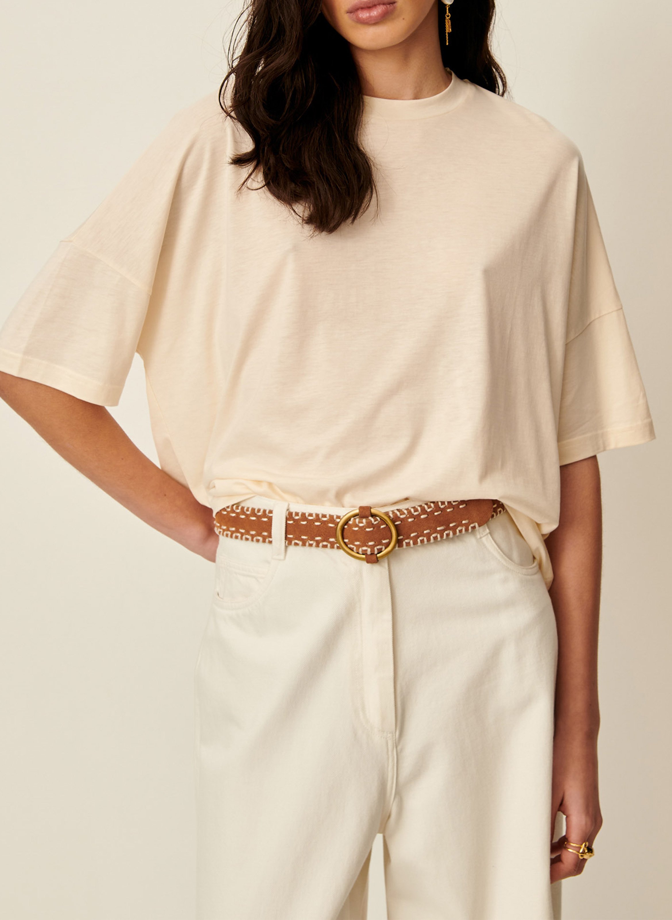 Oversize-T-Shirt mit Rundhalsausschnitt SESSUN Beige