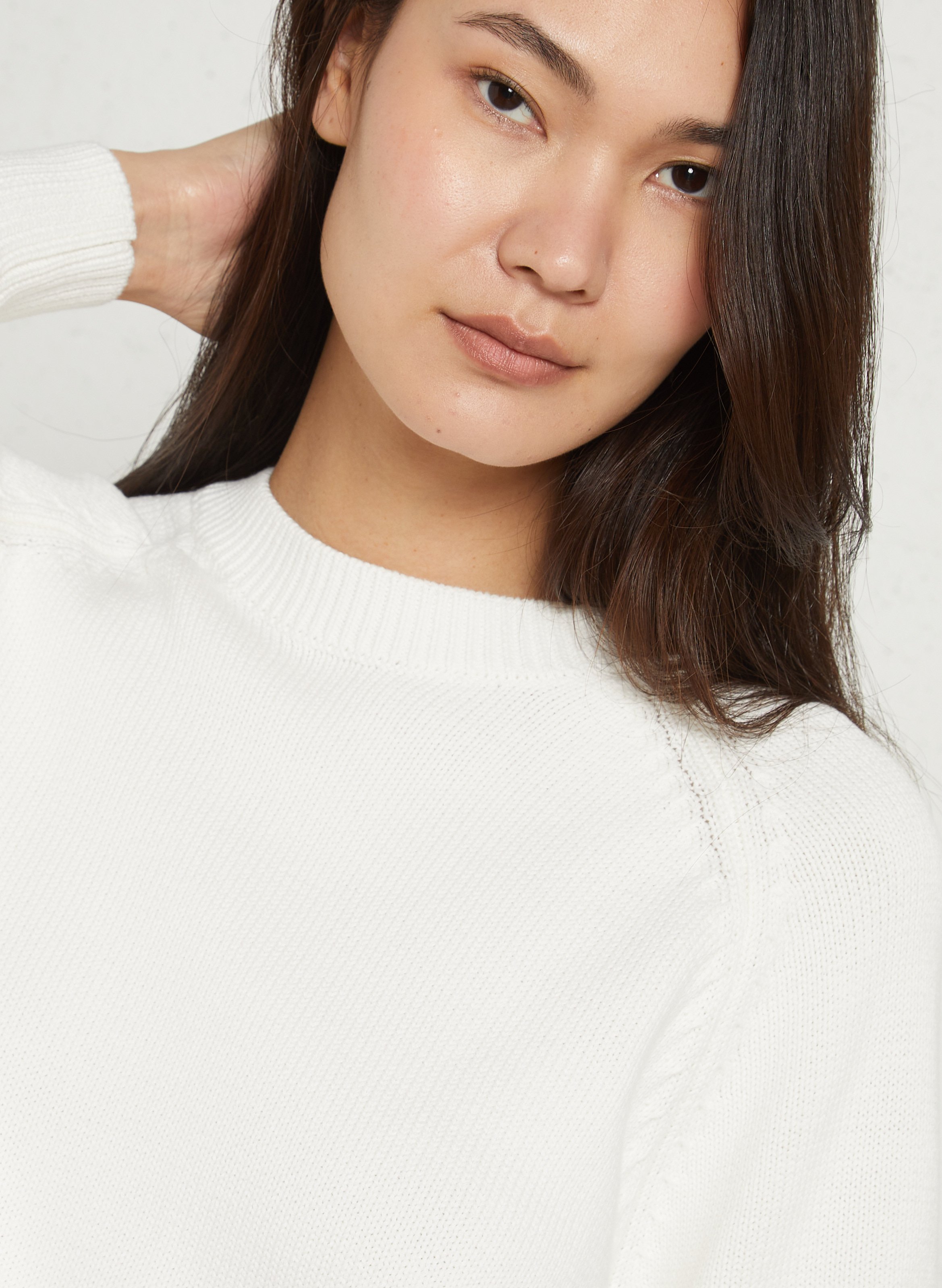 Pull droit col rond en coton SUD EXPRESS Blanc