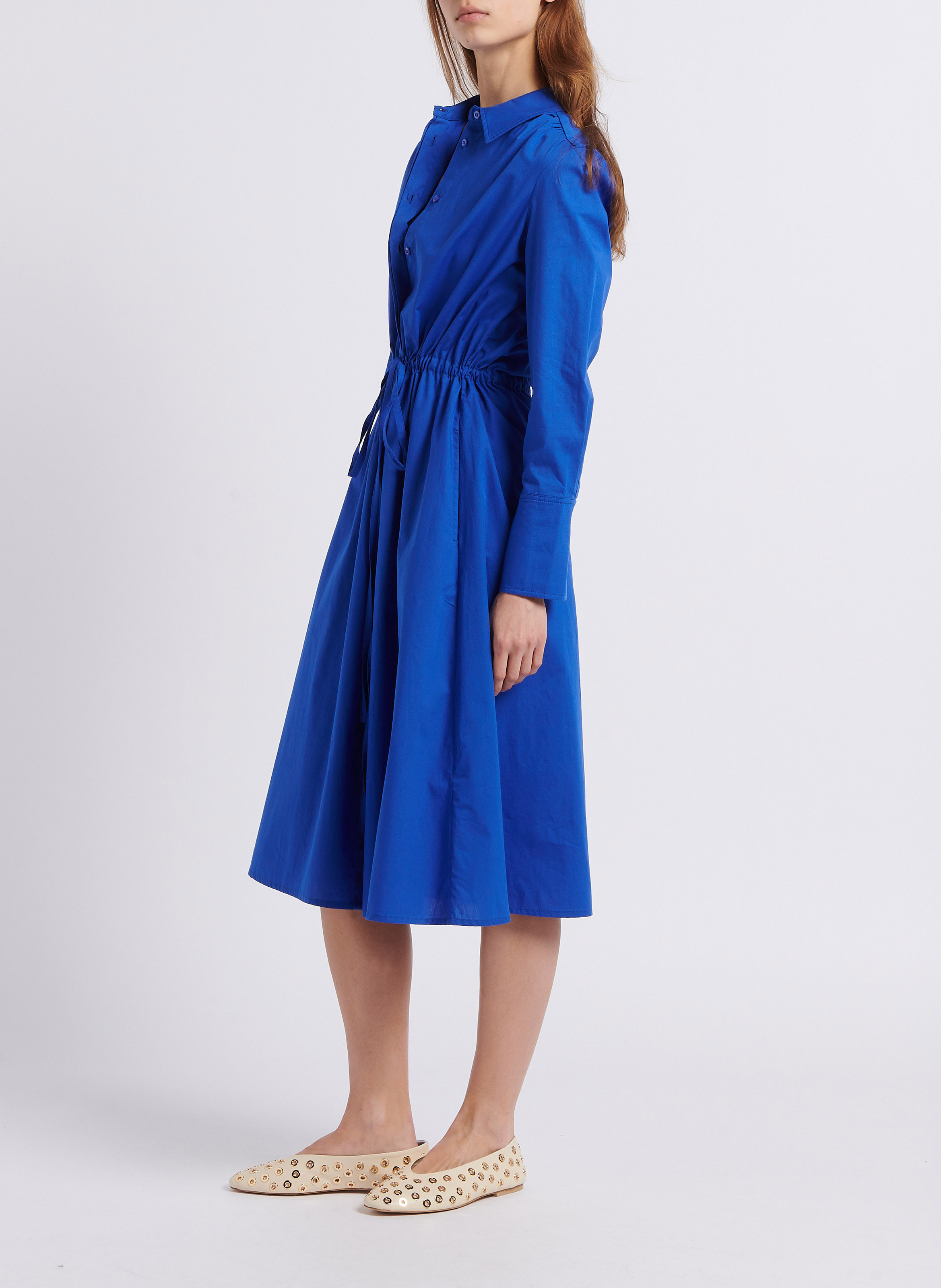 Robe midi droite col classique en coton ATTIC AND BARN Bleu