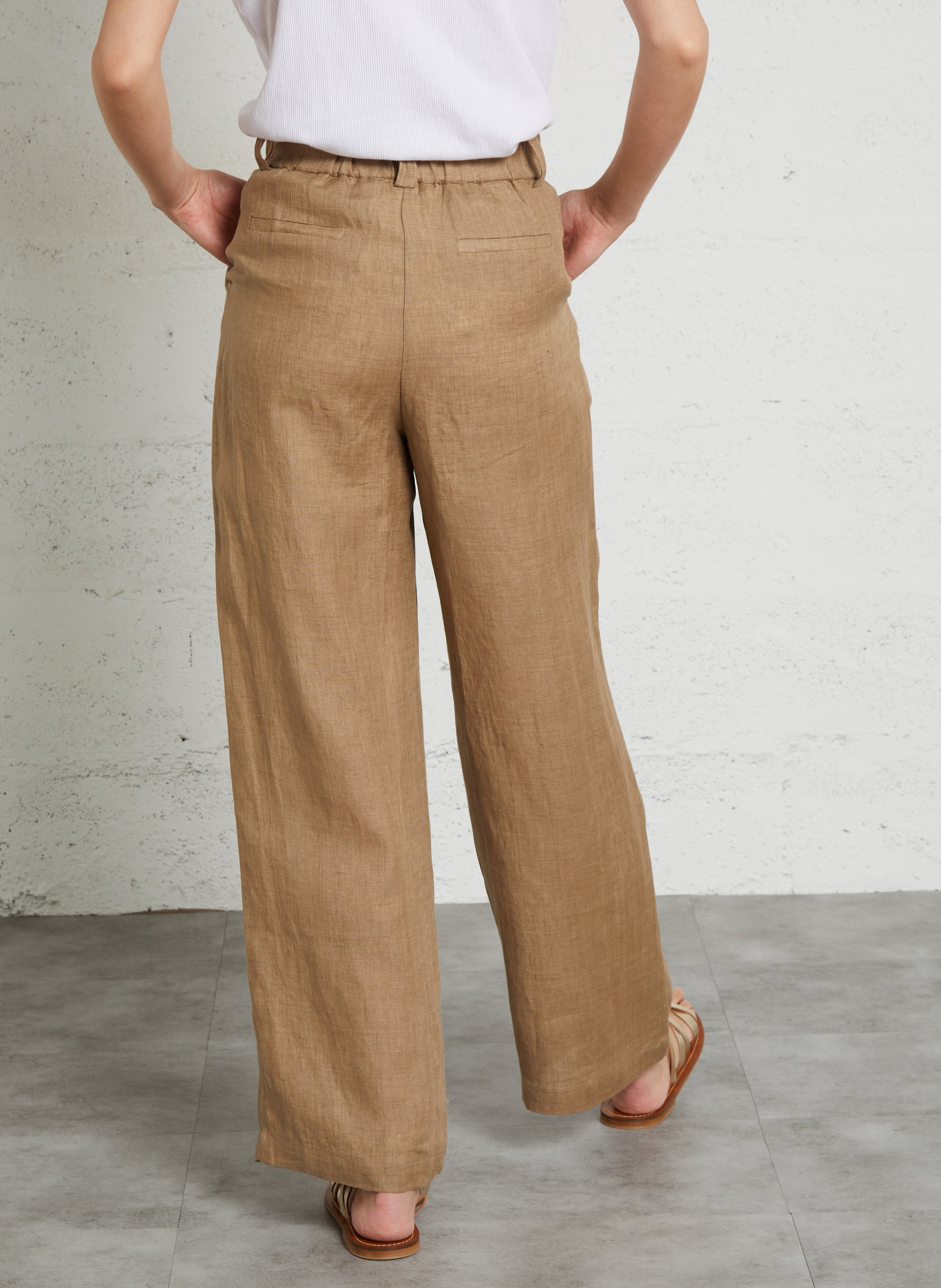 Broek met wijde pijpen van linnen SEE U SOON Beige