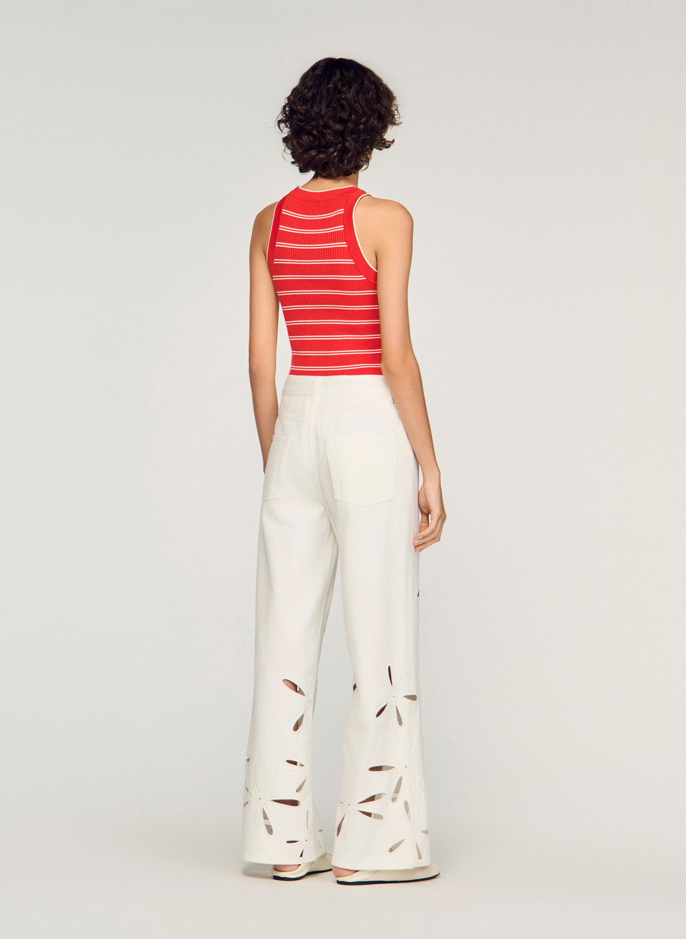 Jean large brodé en coton SANDRO Blanc