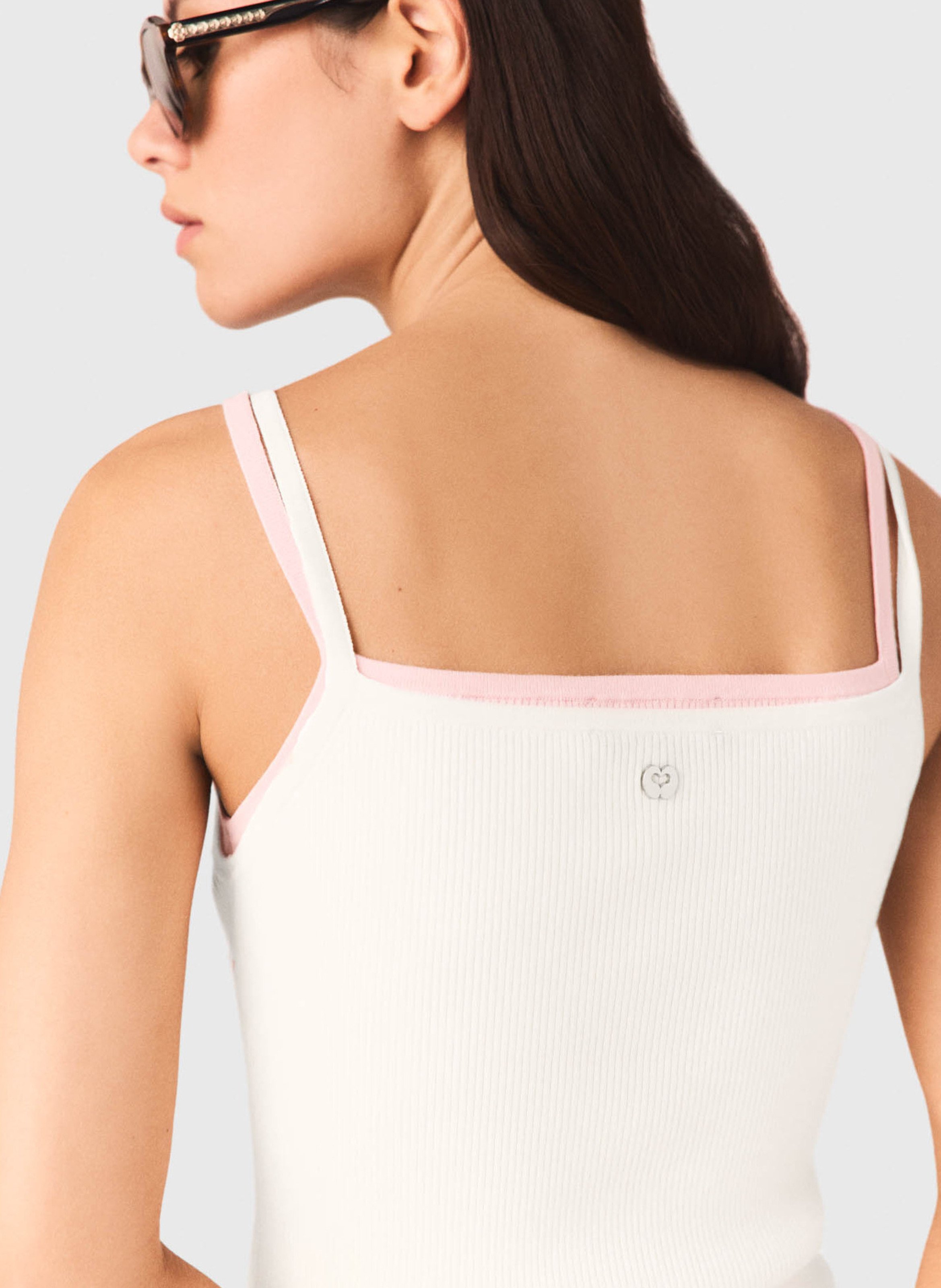 Ribbed cotton blend fitted top MAJE White