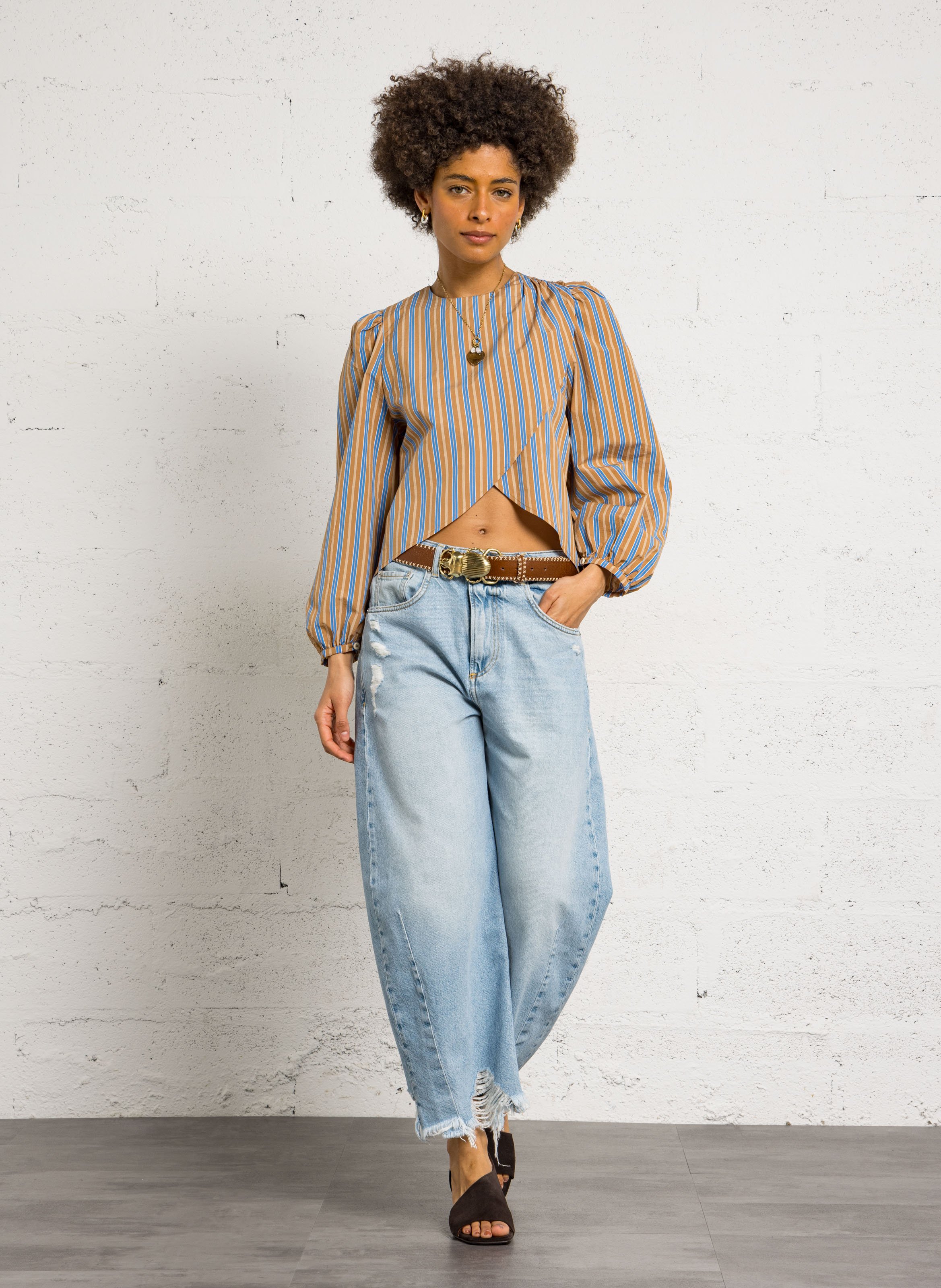 Striped round-neck top BELLEPIECE Brown