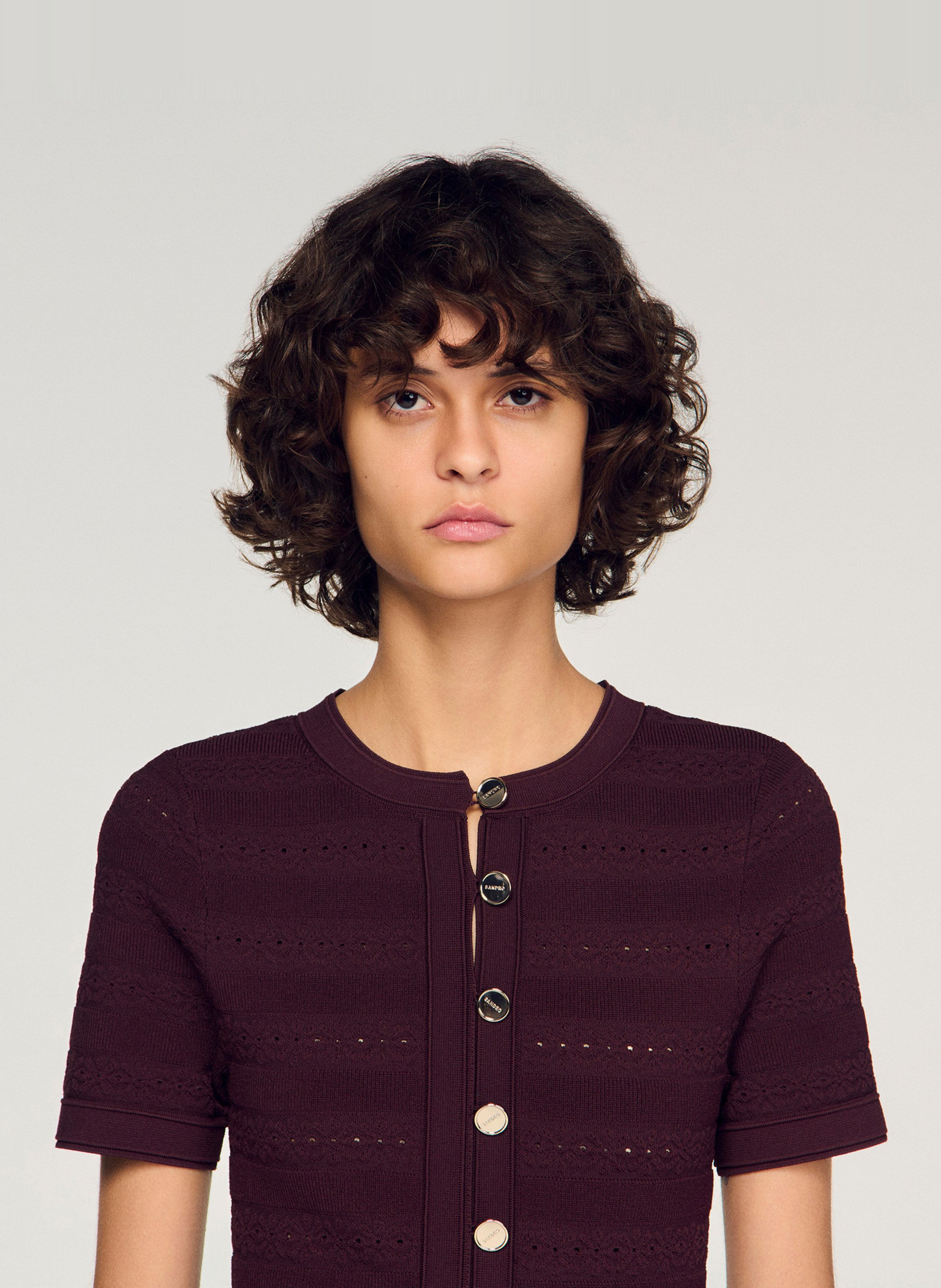 Robe courte évasée en maille SANDRO Marron